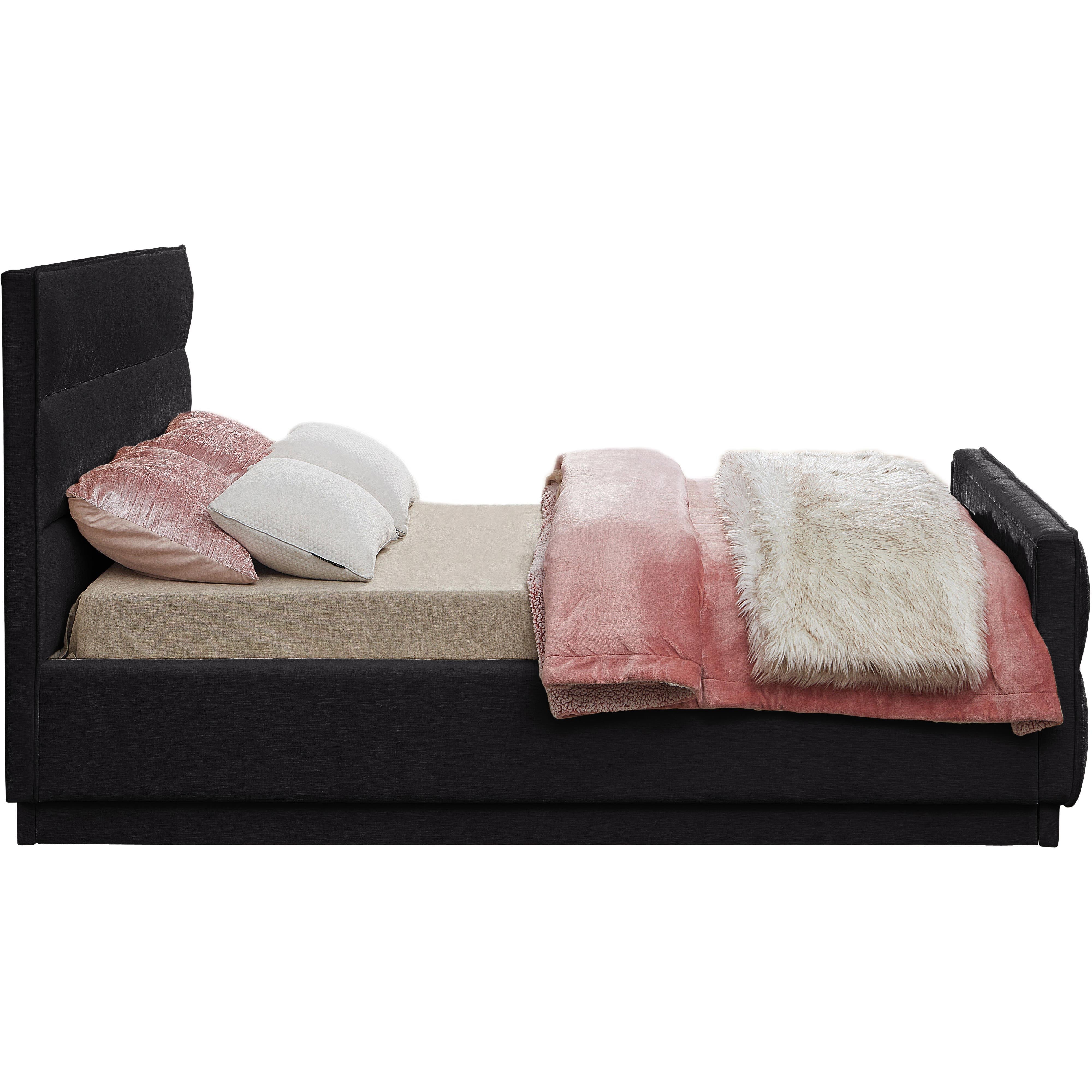 Meridian Paxton Black Chenille Fabric Queen Bed (3 Boxes)