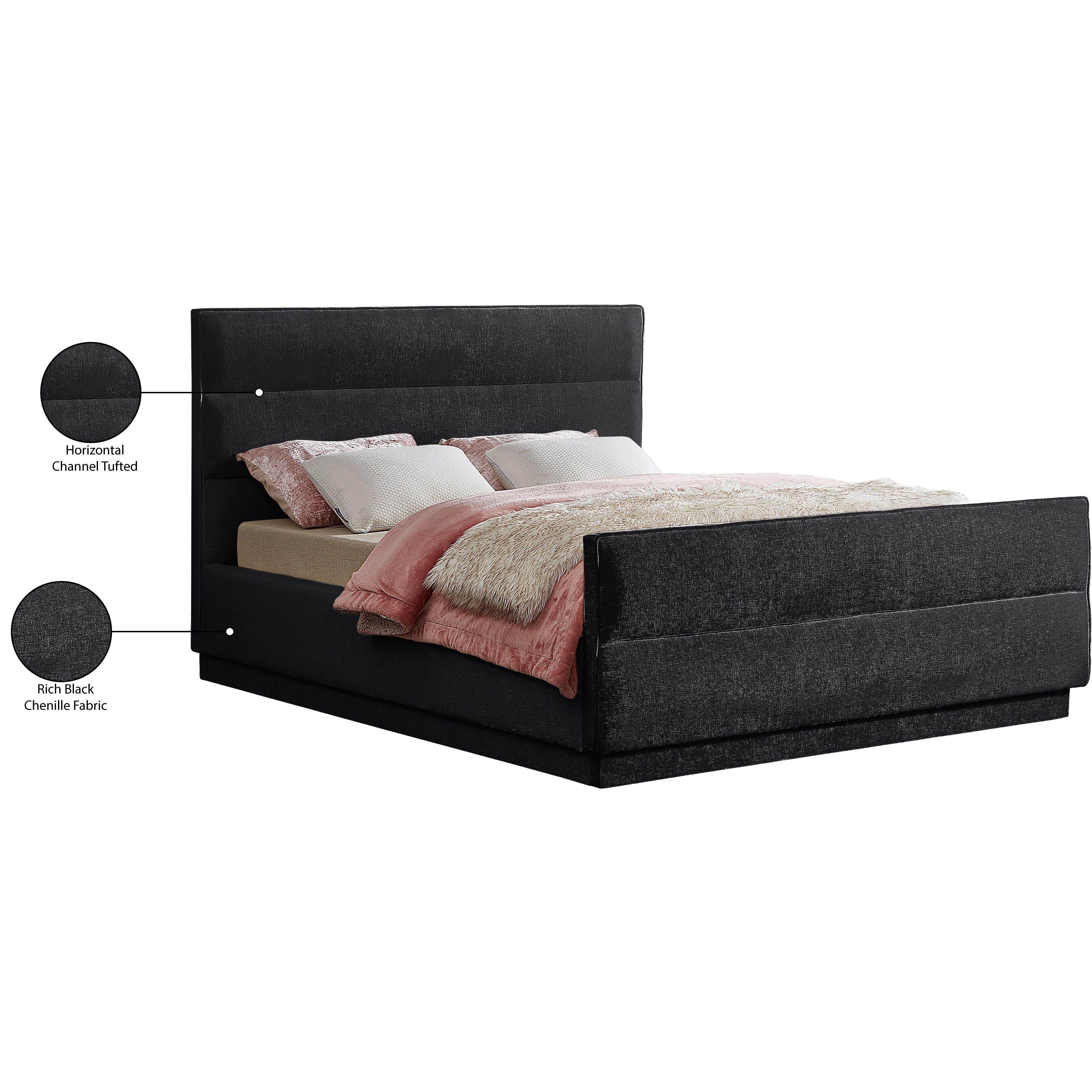 Meridian Paxton Black Chenille Fabric Queen Bed (3 Boxes)