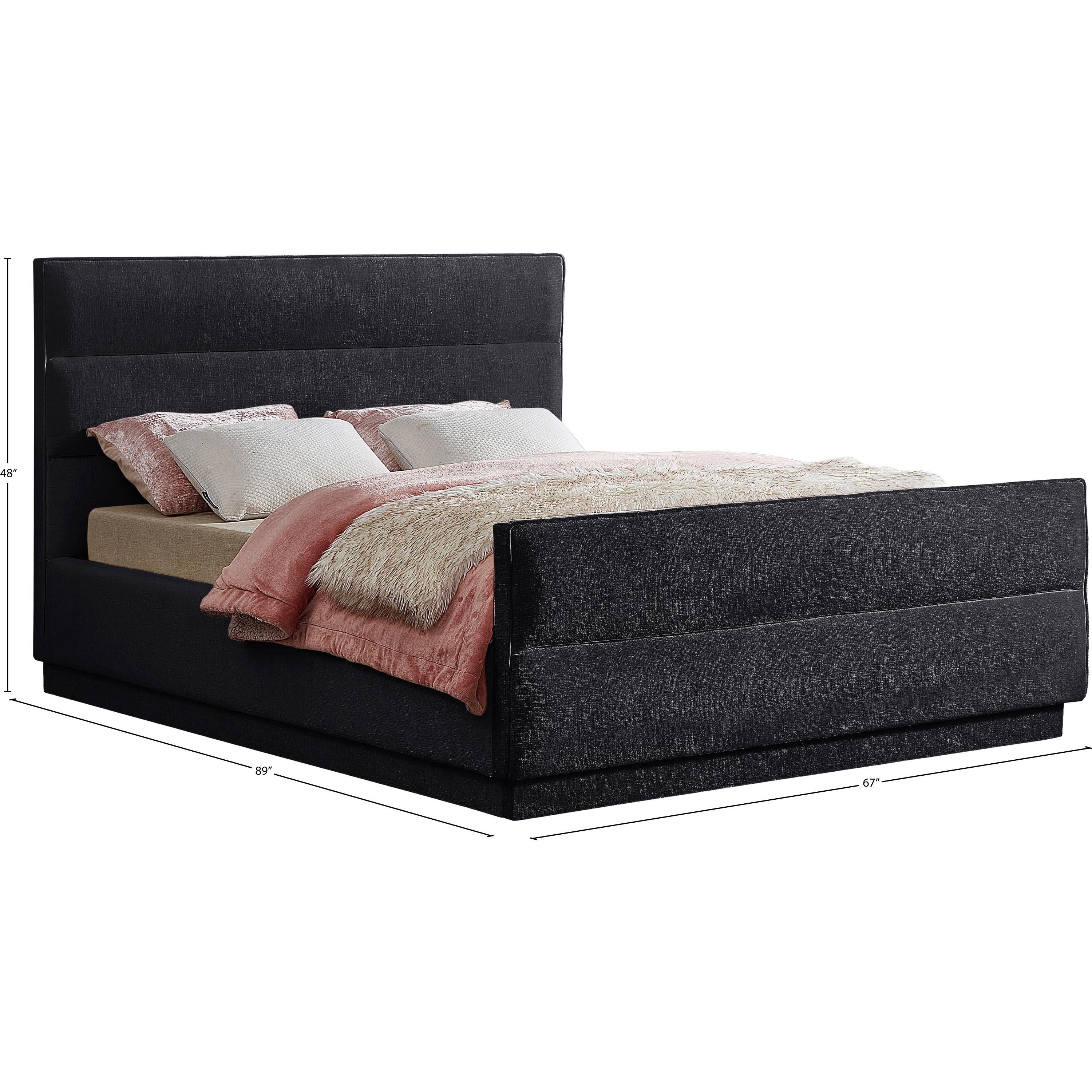 Meridian Paxton Black Chenille Fabric Queen Bed (3 Boxes)