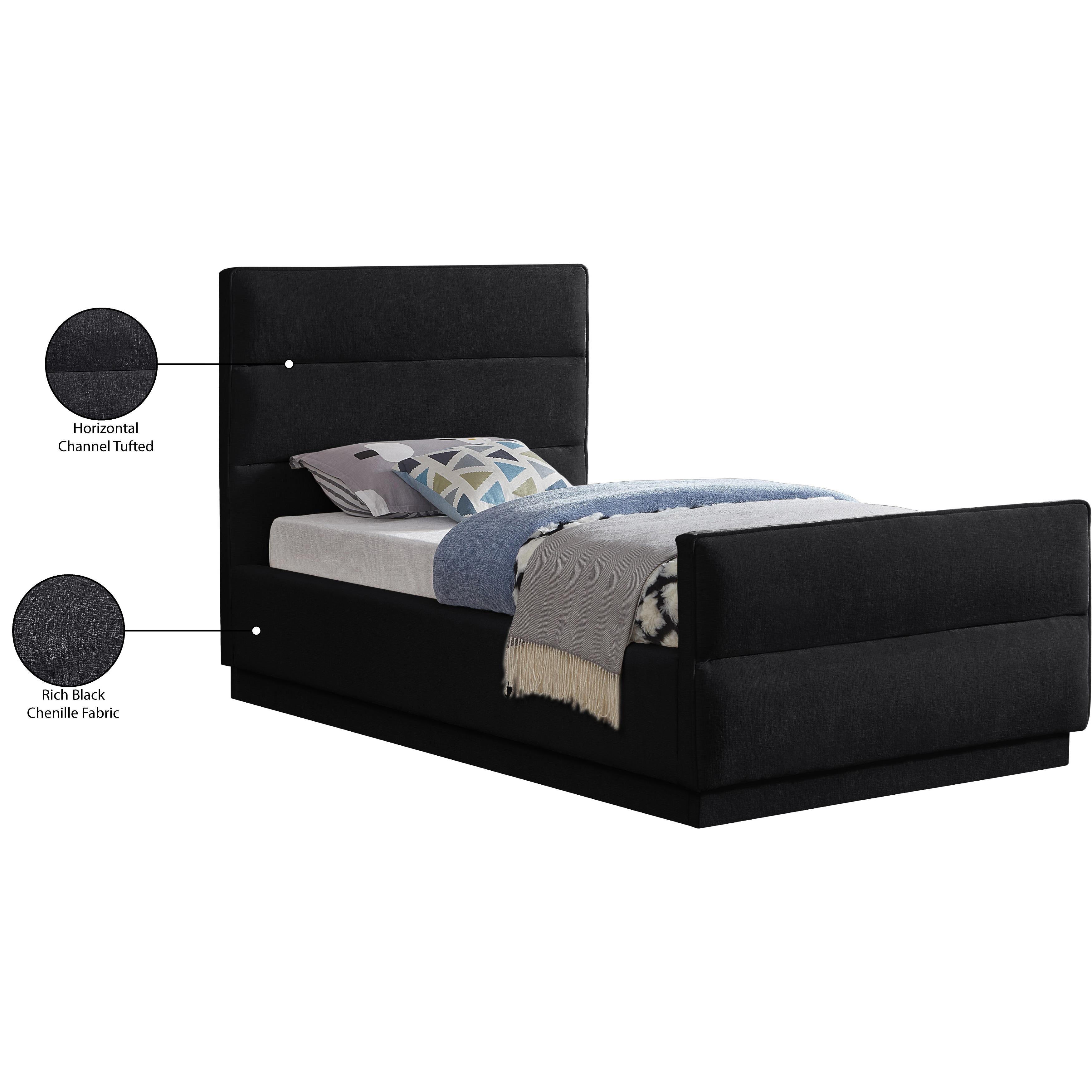 Meridian Paxton Black Chenille Fabric Twin Bed (3 Boxes)