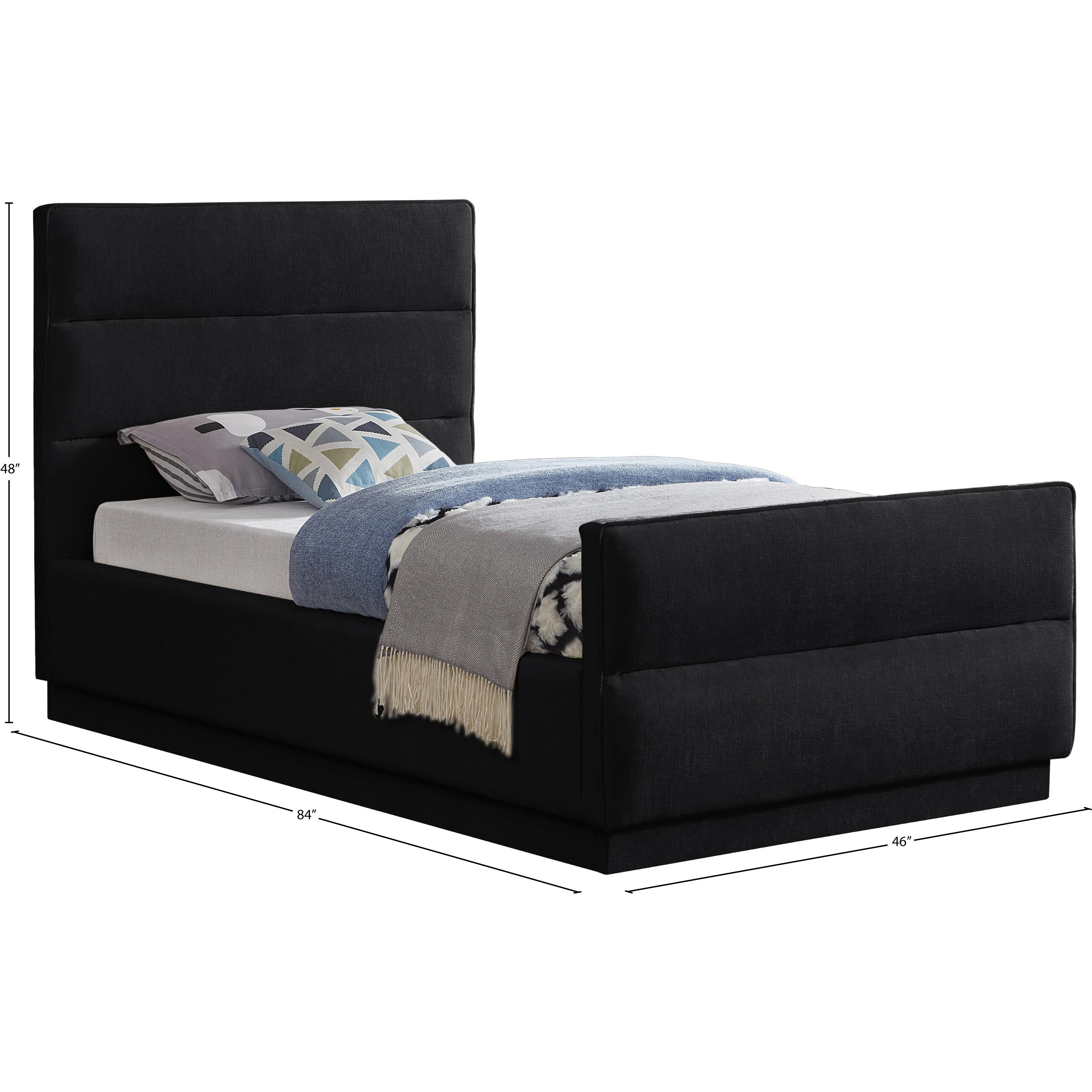 Meridian Paxton Black Chenille Fabric Twin Bed (3 Boxes)