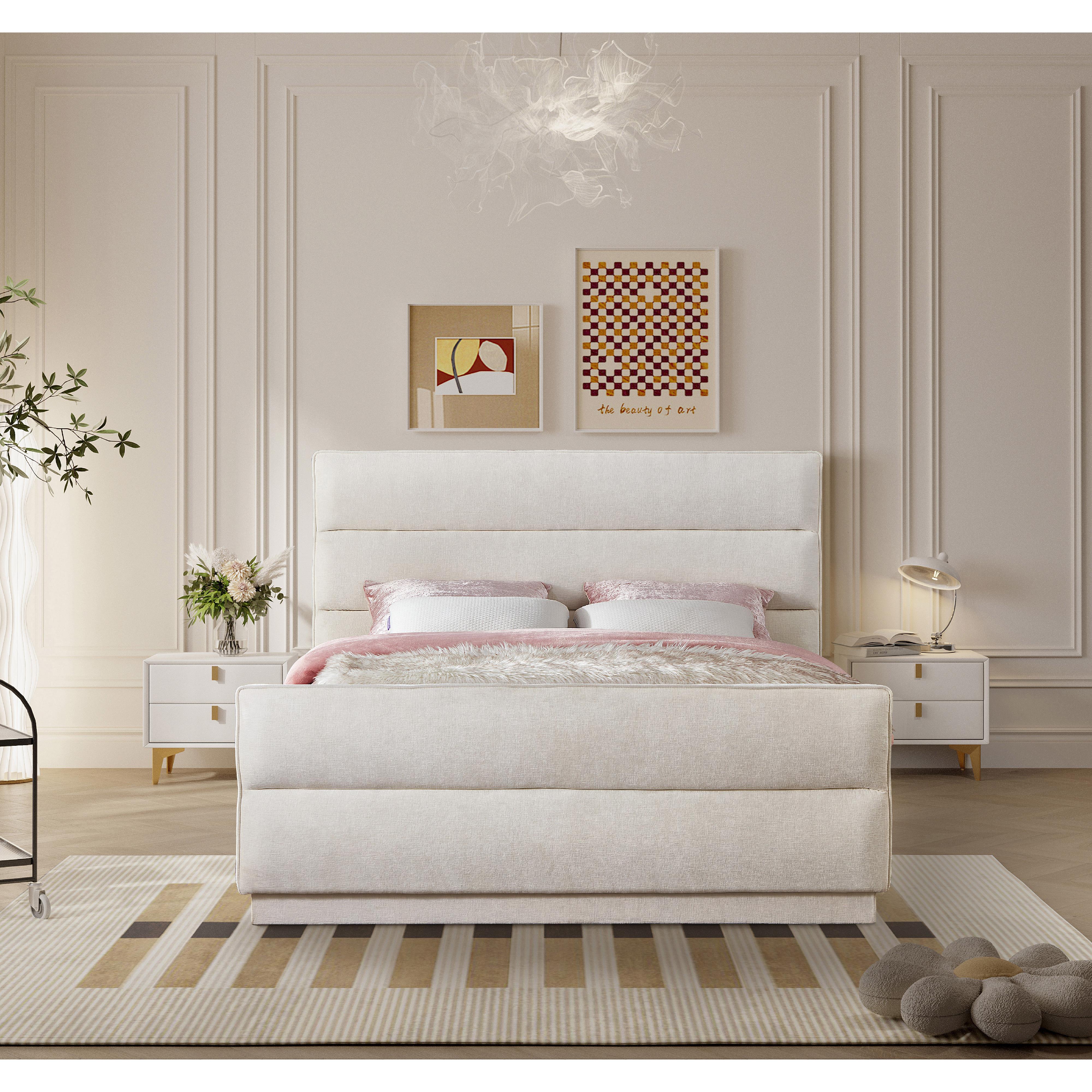 Meridian Paxton Cream Chenille Fabric Full Bed (3 Boxes)