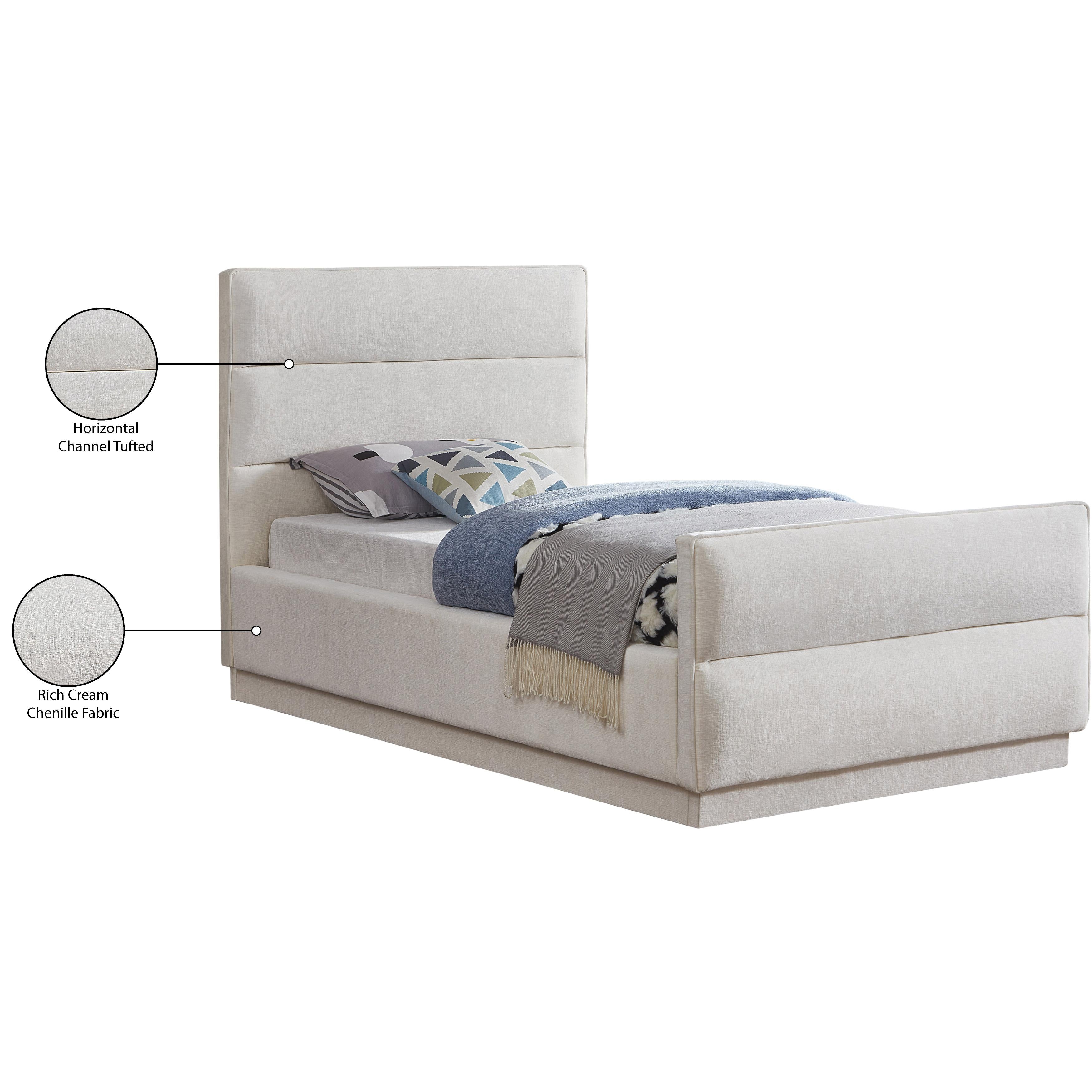 Meridian Paxton Cream Chenille Fabric Twin Bed (3 Boxes)