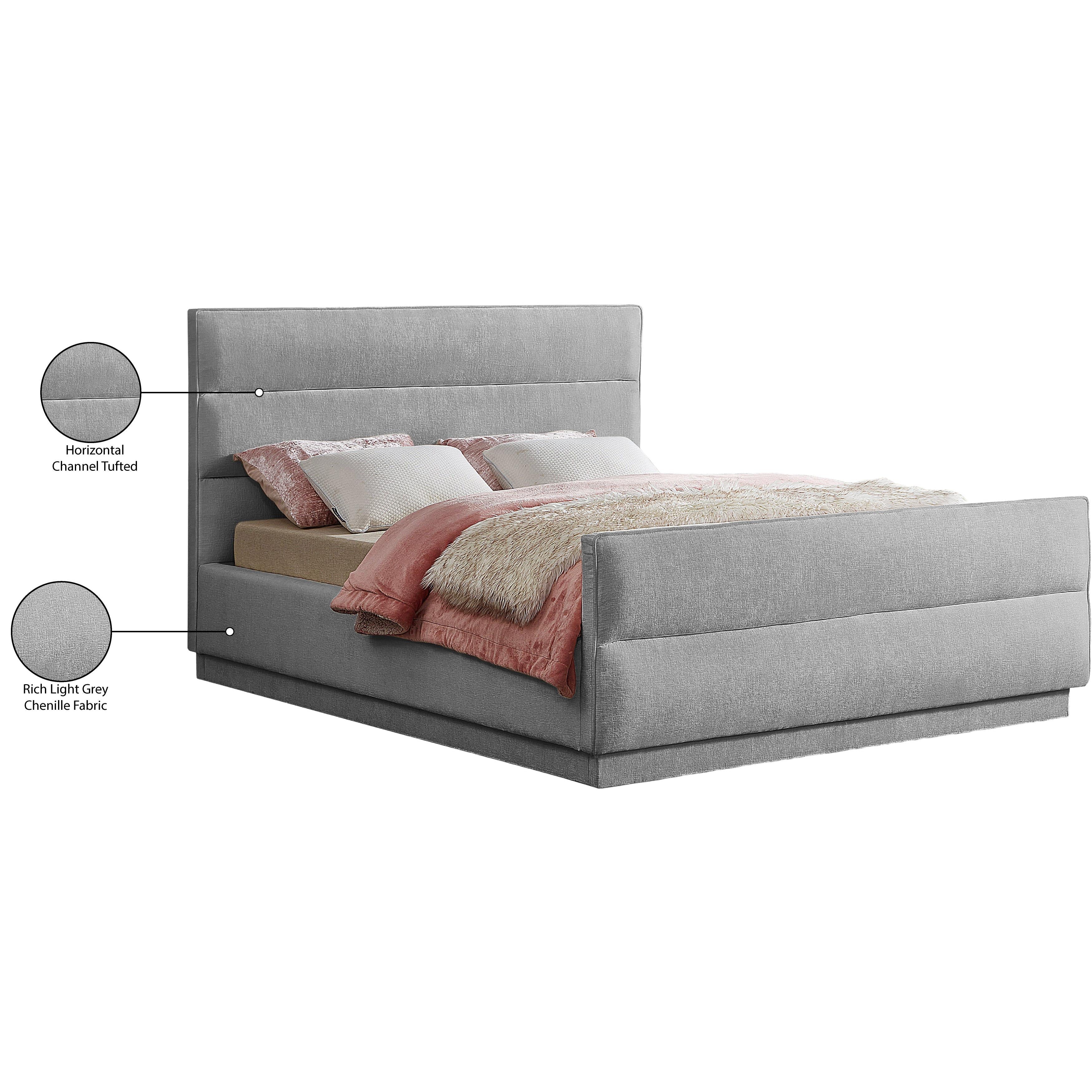 Meridian Paxton Grey Chenille Fabric King Bed (3 Boxes)