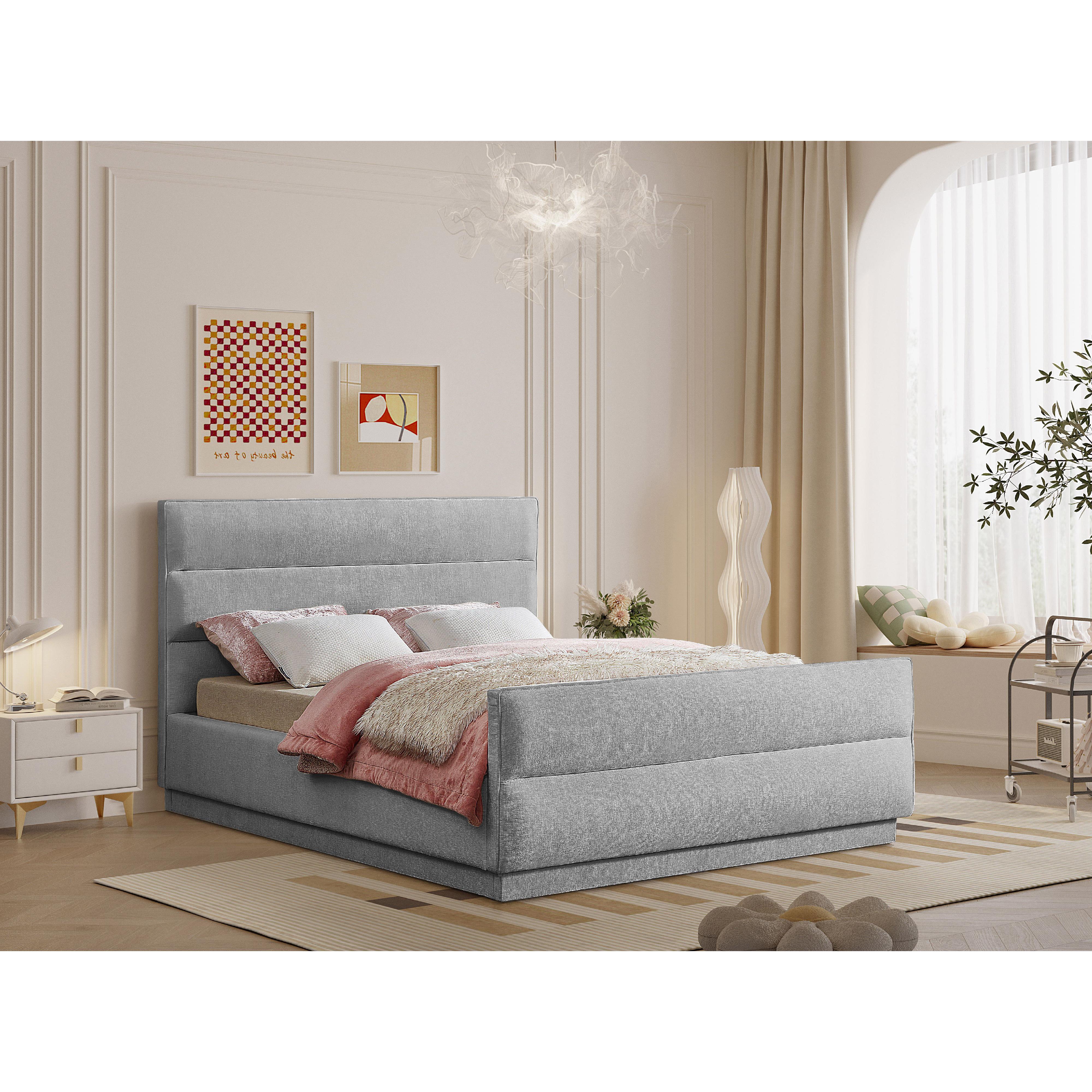 Meridian Paxton Grey Chenille Fabric Queen Bed (3 Boxes)