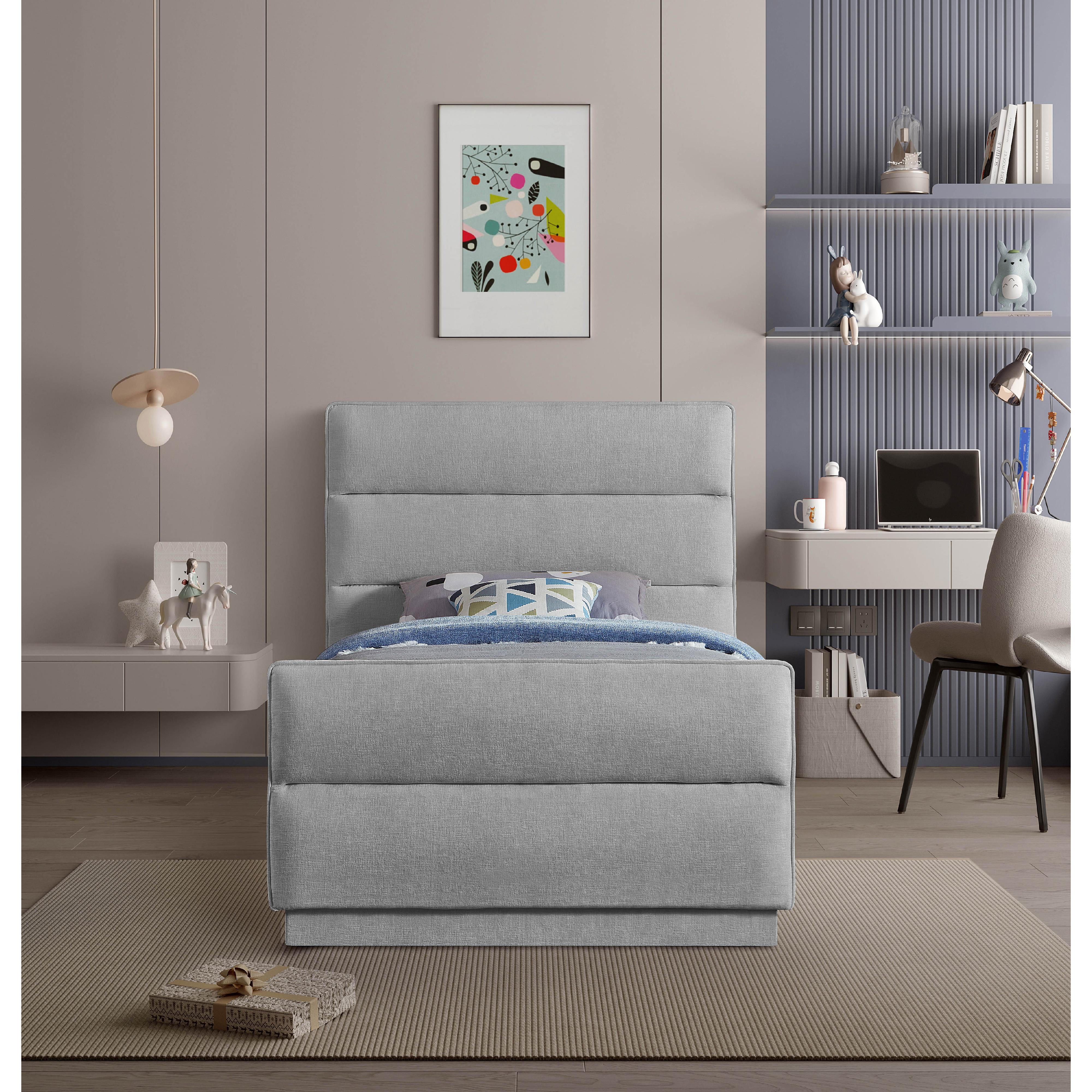 Meridian Paxton Grey Chenille Fabric Twin Bed (3 Boxes)
