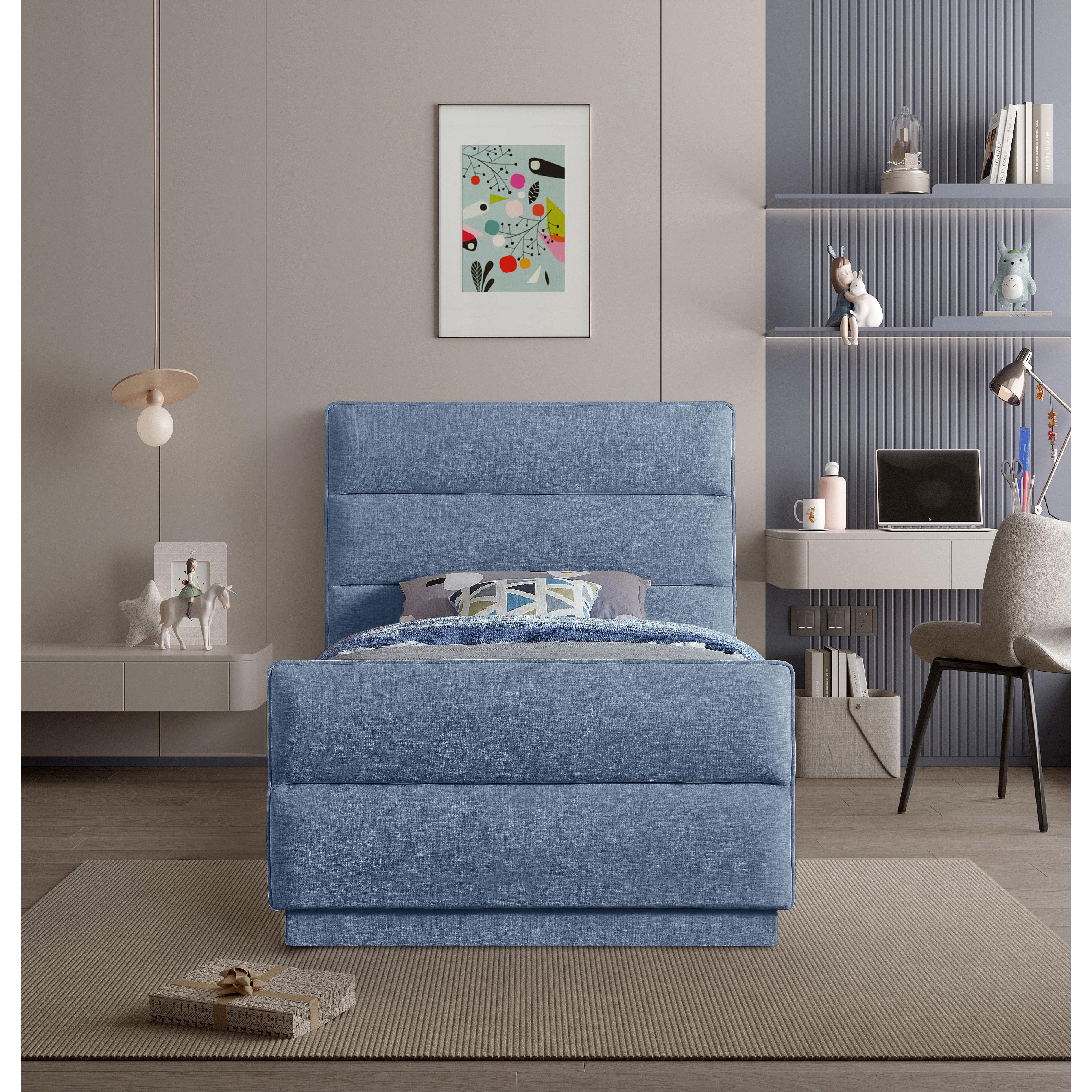 Meridian Paxton Light Blue Chenille Fabric Twin Bed (3 Boxes)