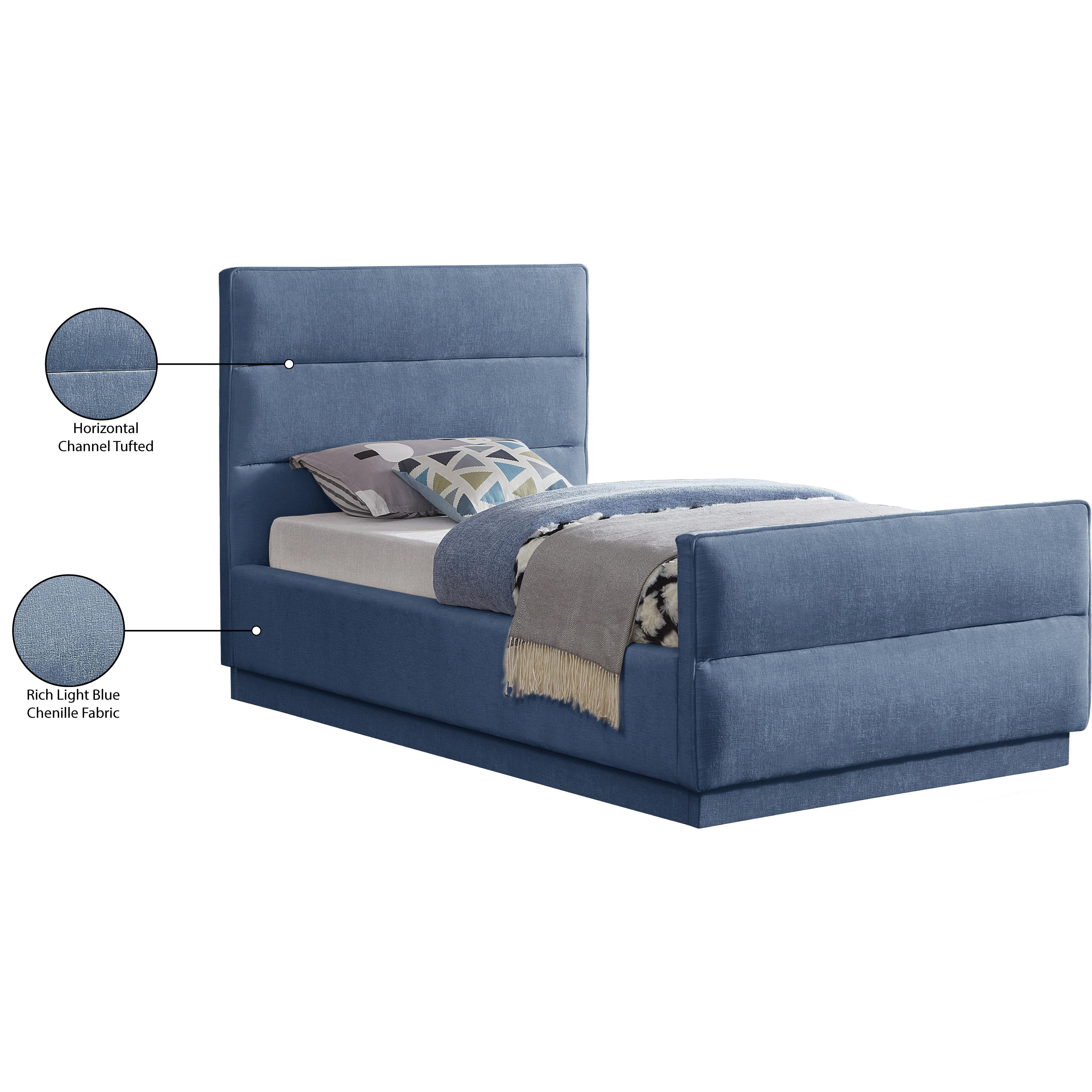 Meridian Paxton Light Blue Chenille Fabric Twin Bed (3 Boxes)
