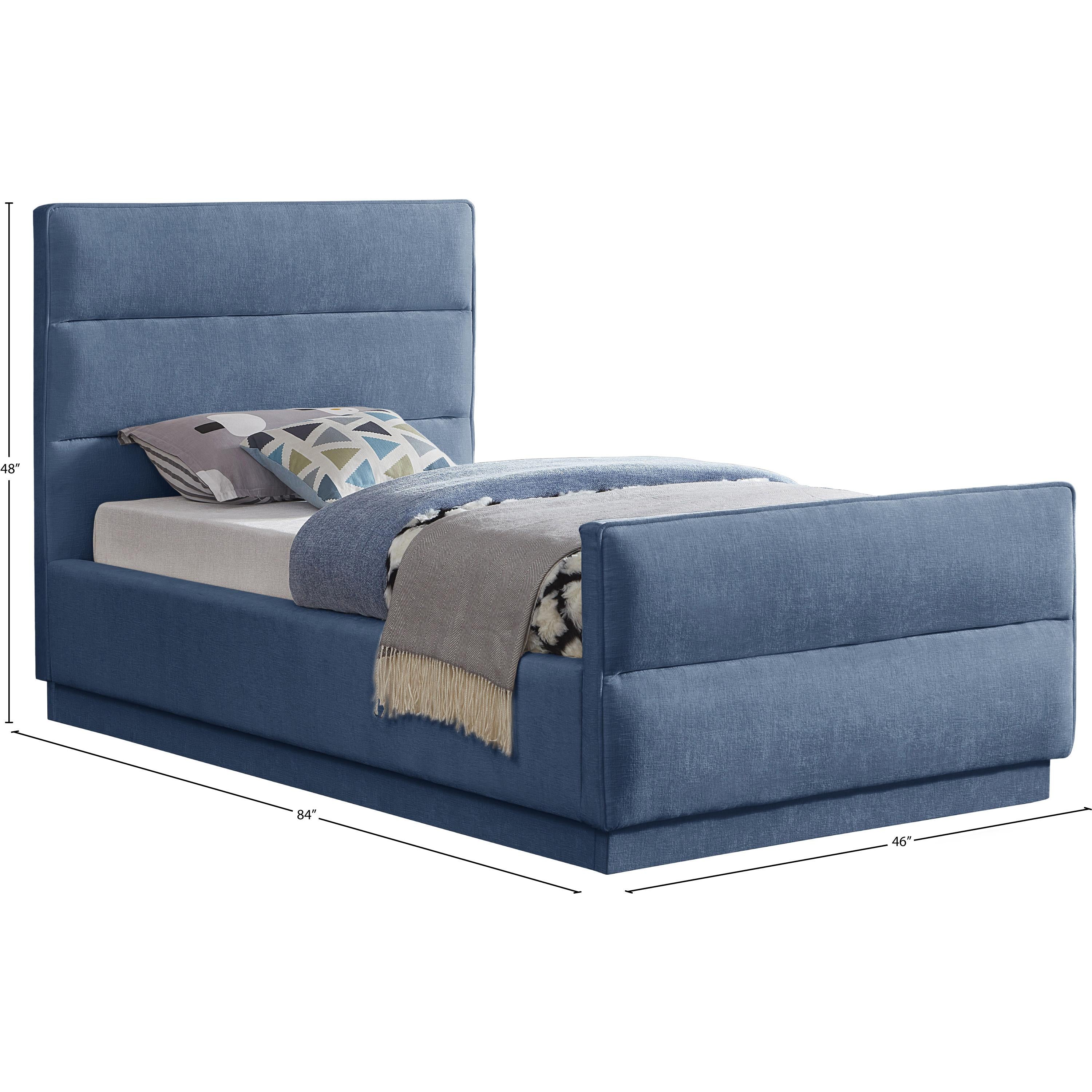 Meridian Paxton Light Blue Chenille Fabric Twin Bed (3 Boxes)