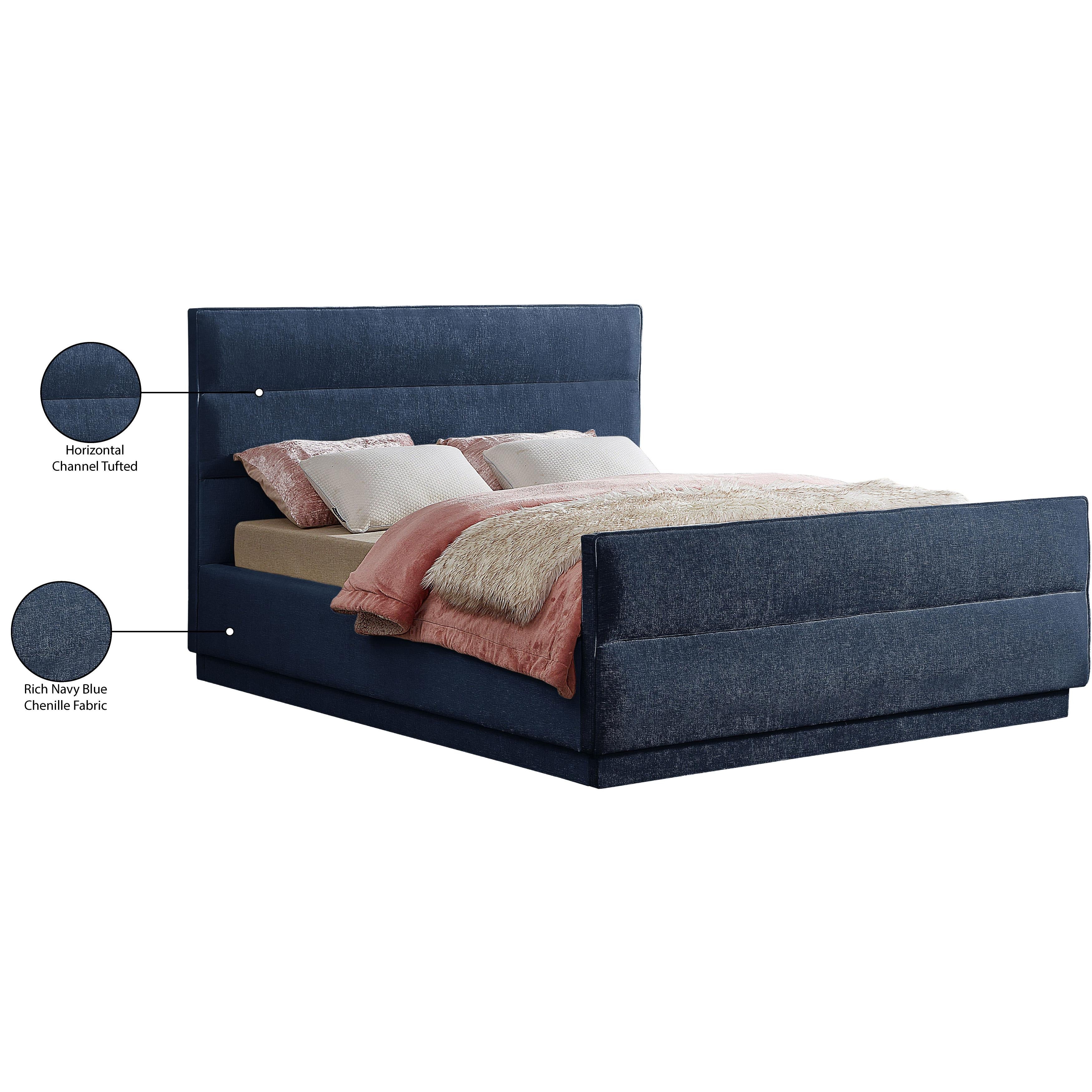 Meridian Paxton Navy Chenille Fabric Full Bed (3 Boxes)