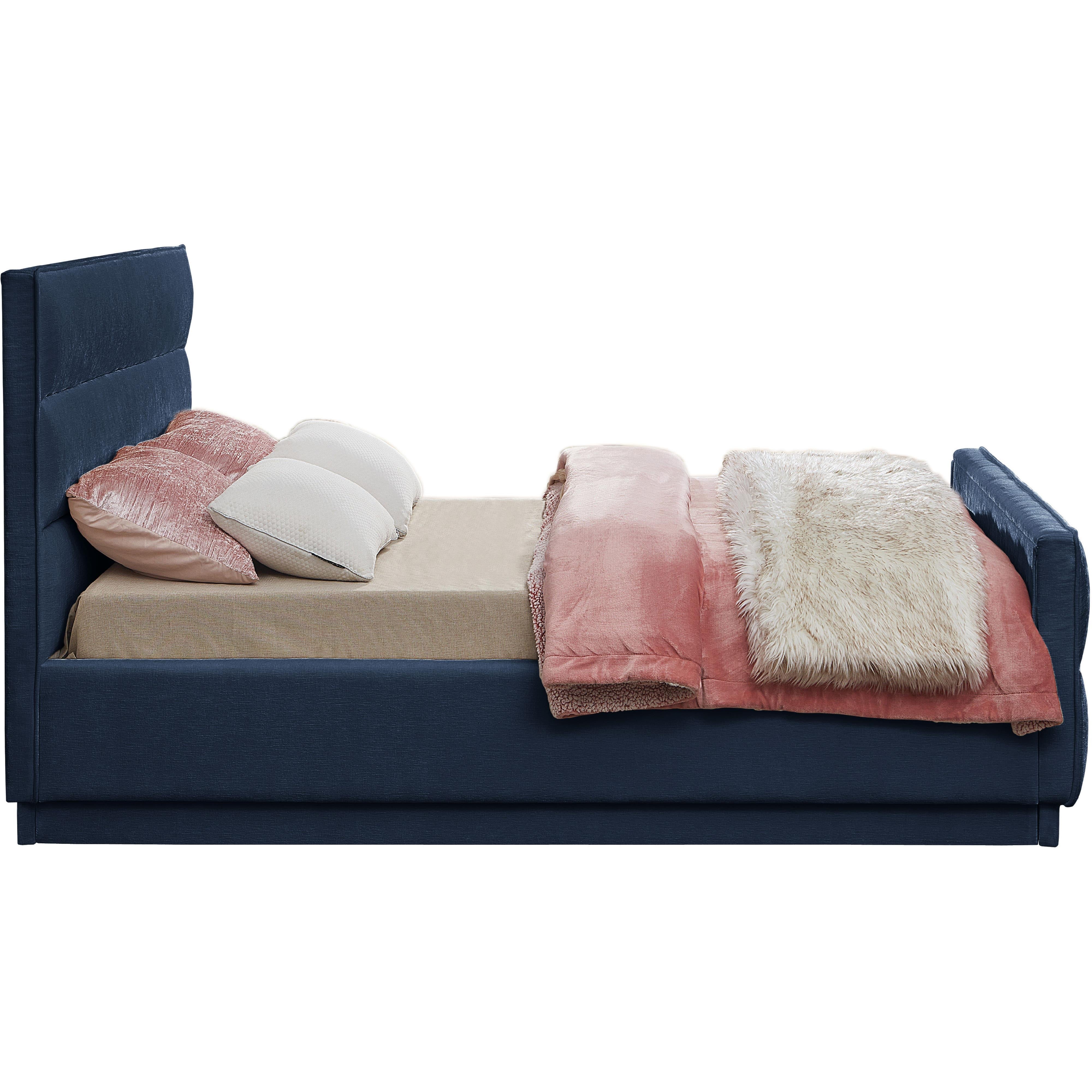 Meridian Paxton Navy Chenille Fabric Queen Bed (3 Boxes)