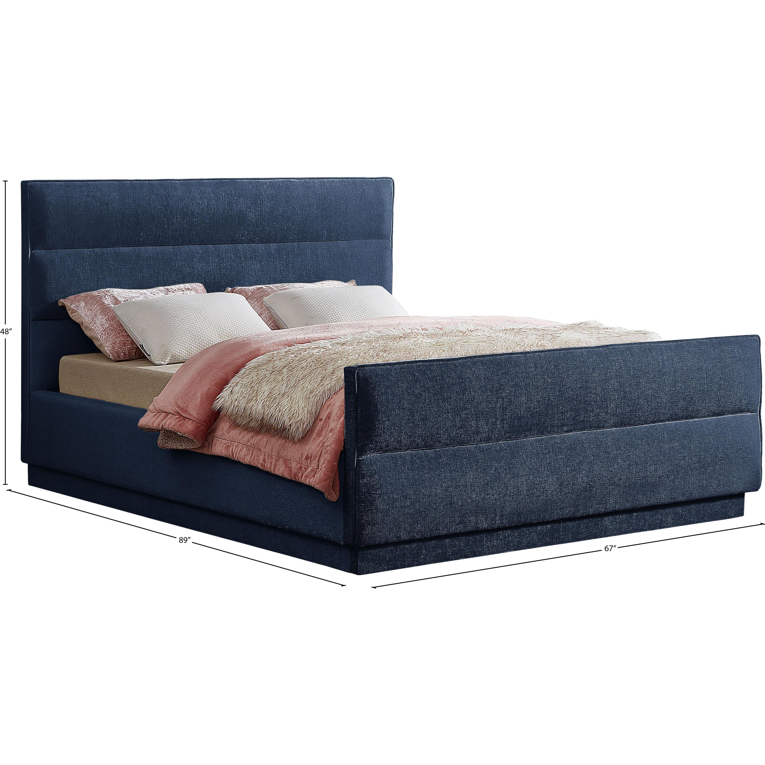 Meridian Paxton Navy Chenille Fabric Queen Bed (3 Boxes)