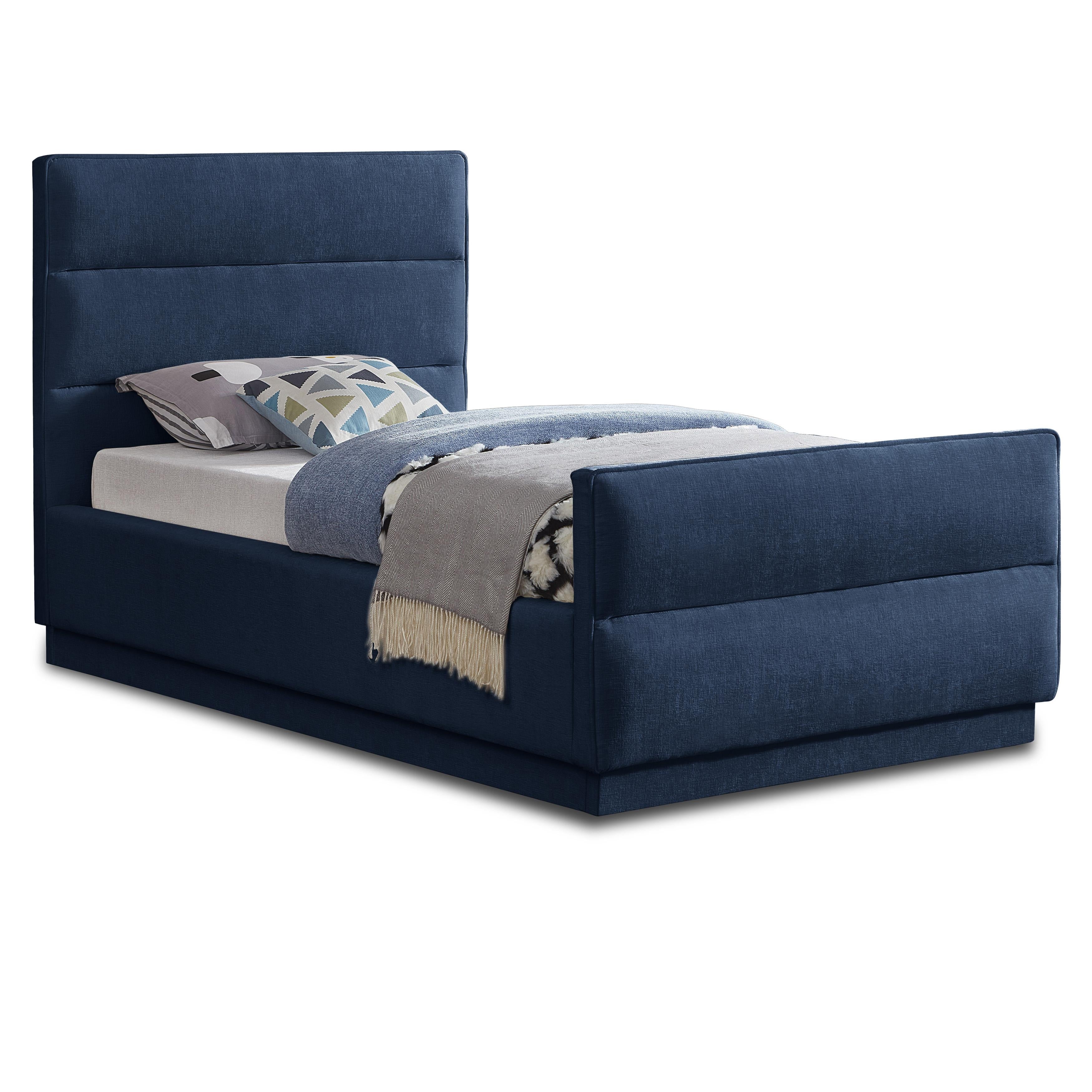 Meridian Paxton Navy Chenille Fabric Twin Bed (3 Boxes)
