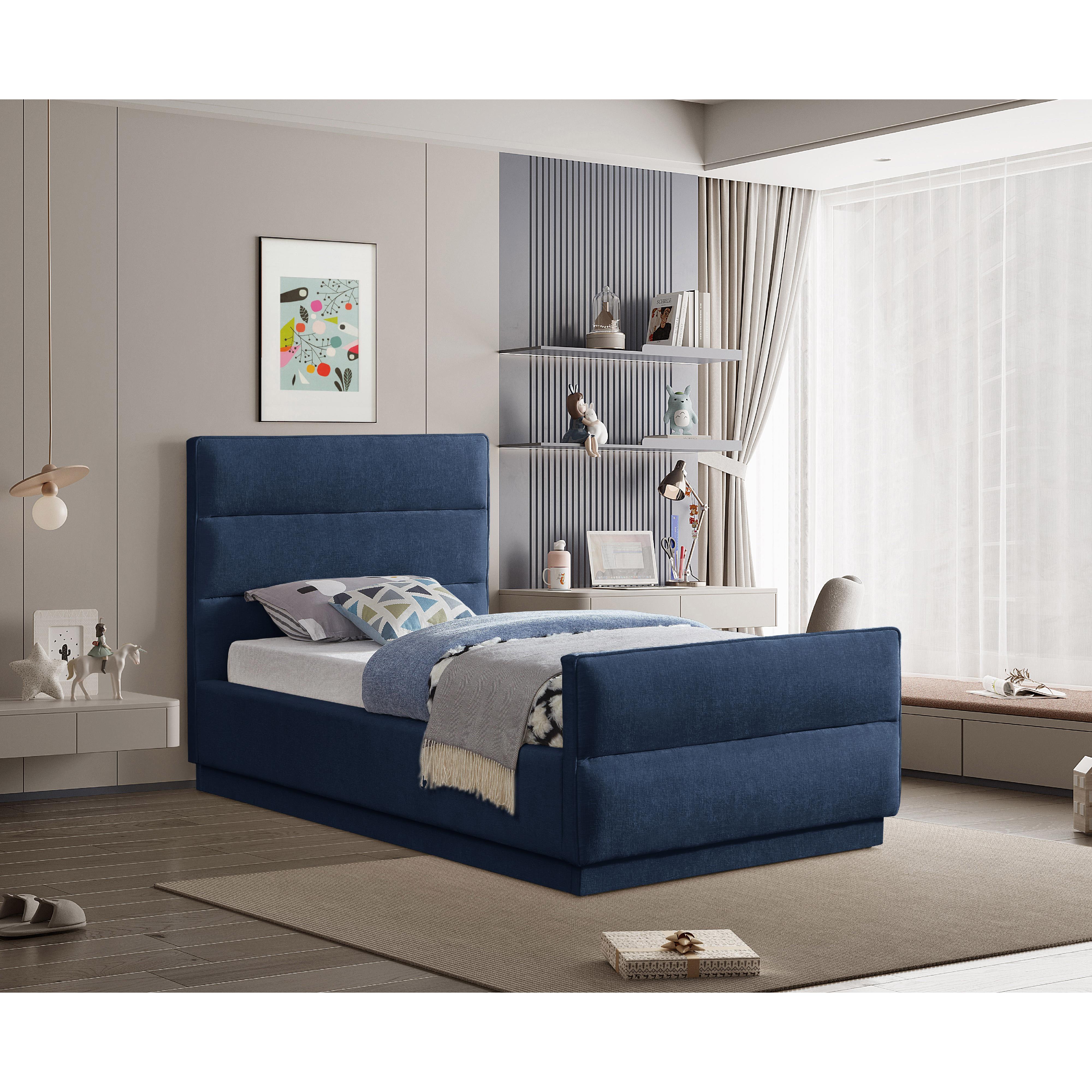 Meridian Paxton Navy Chenille Fabric Twin Bed (3 Boxes)