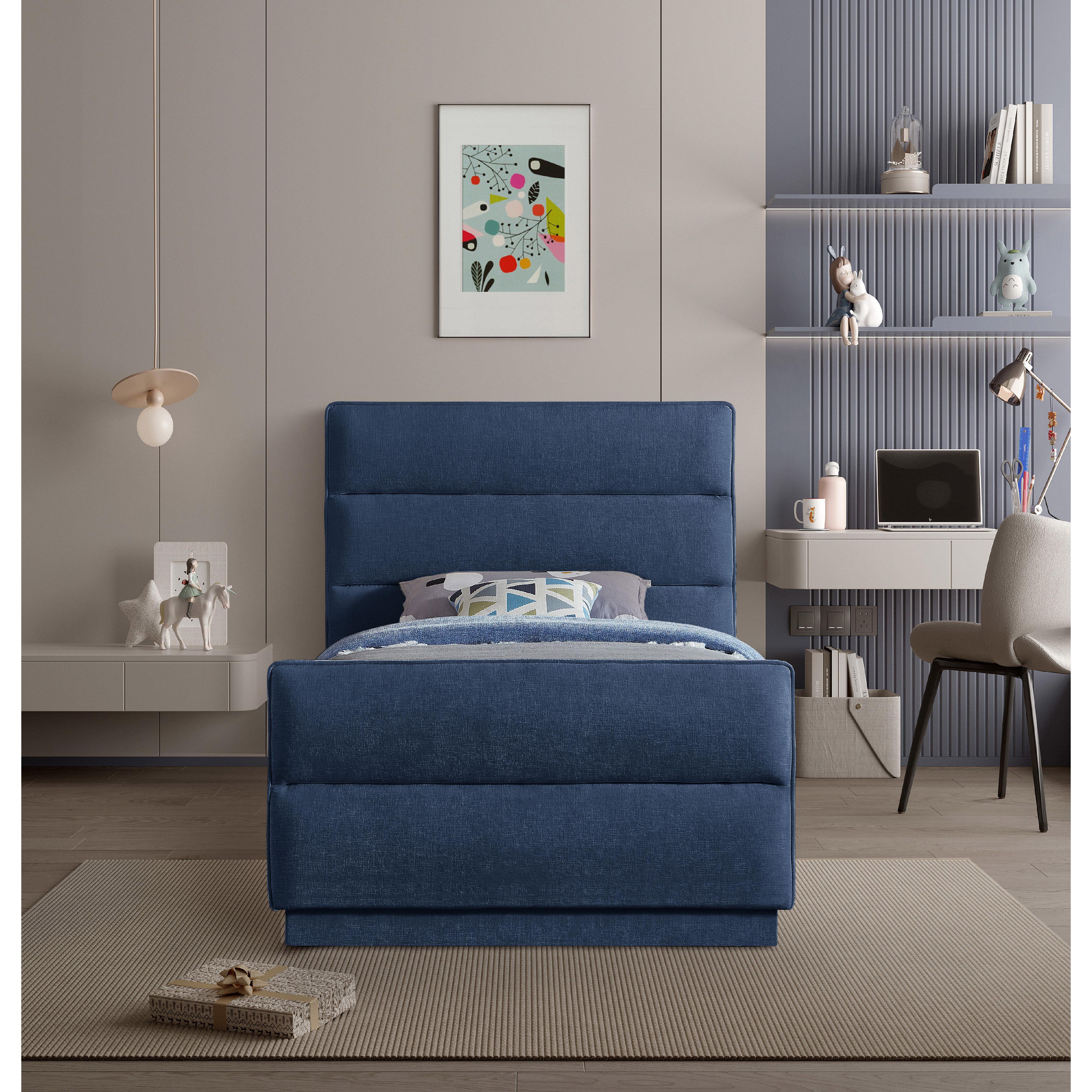 Meridian Paxton Navy Chenille Fabric Twin Bed (3 Boxes)