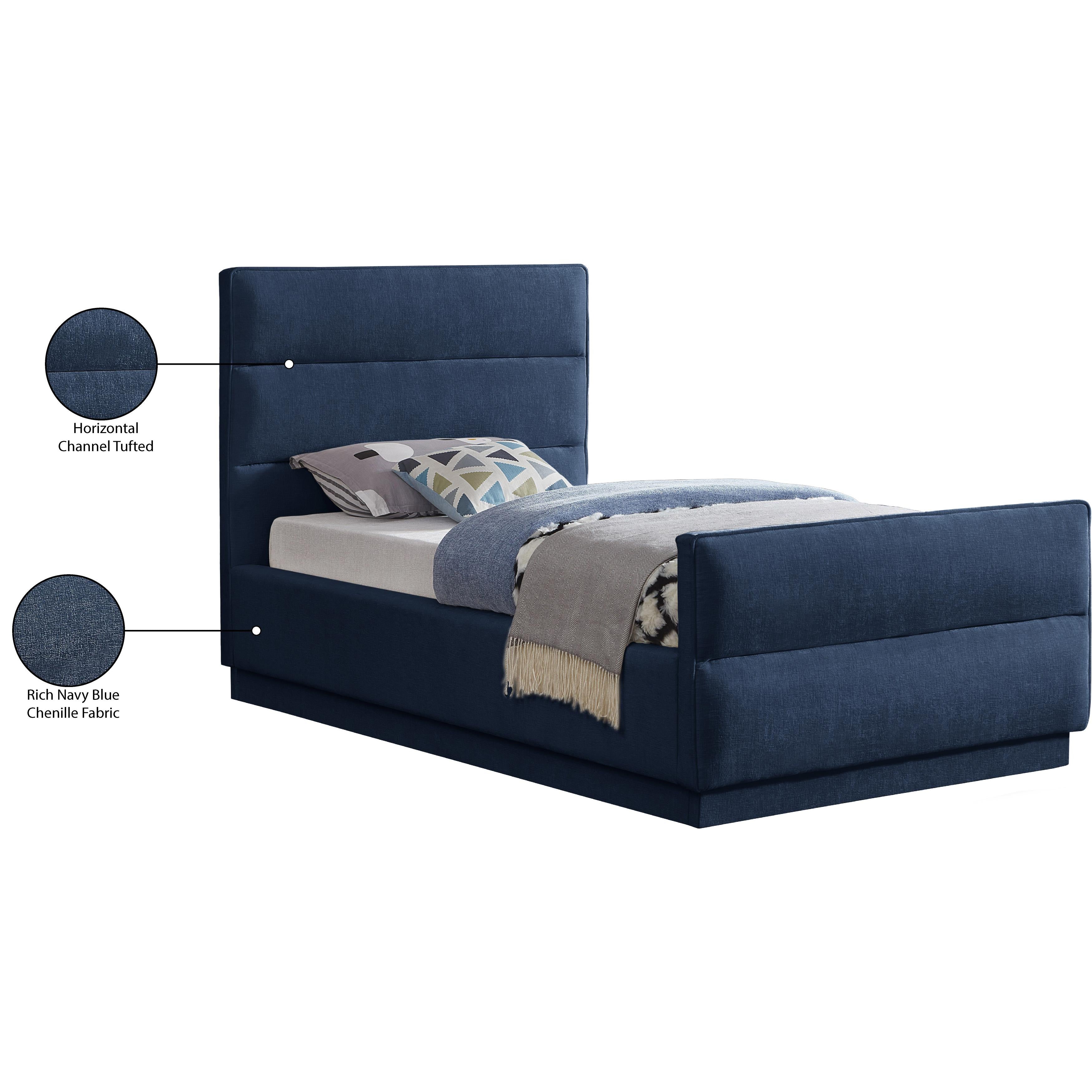 Meridian Paxton Navy Chenille Fabric Twin Bed (3 Boxes)