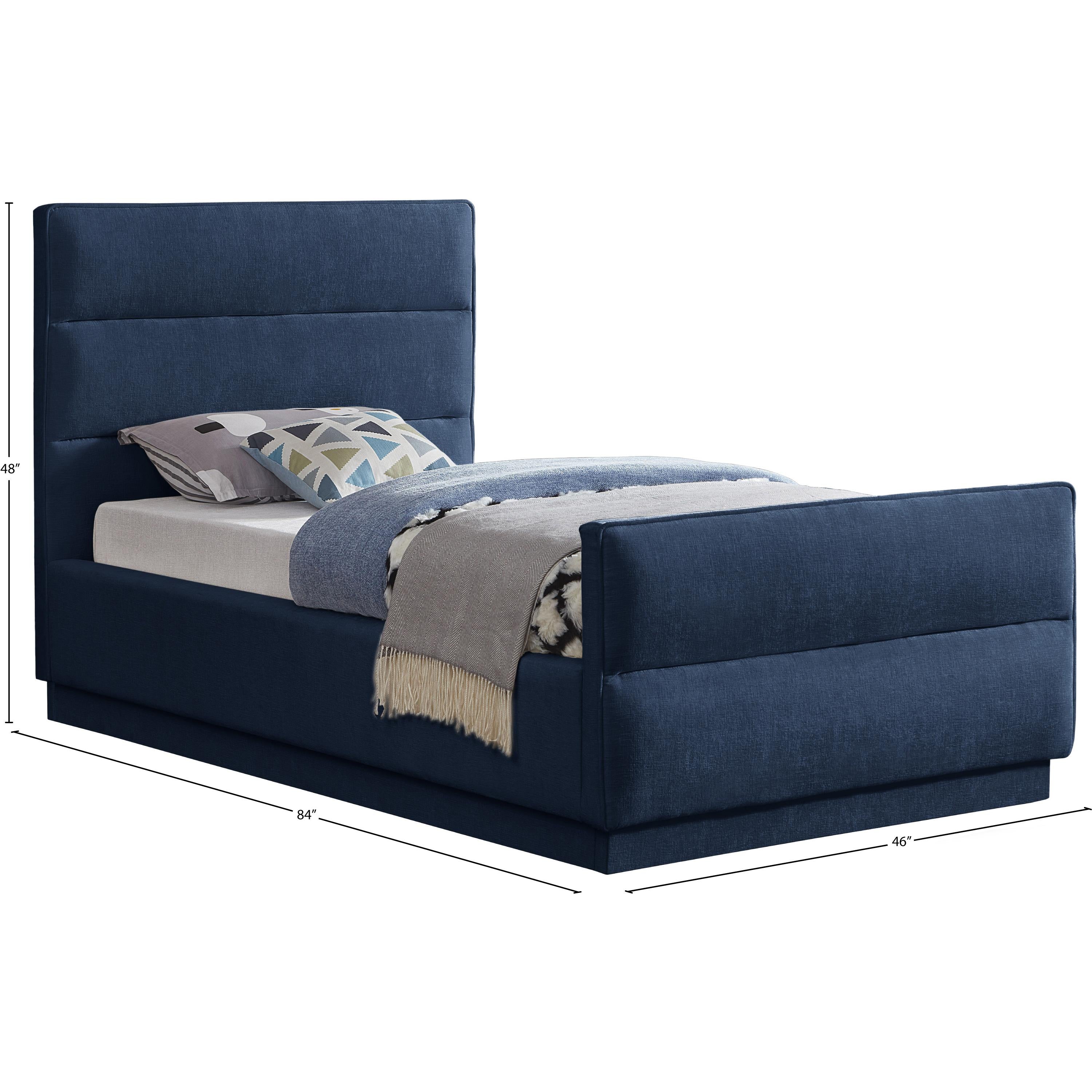 Meridian Paxton Navy Chenille Fabric Twin Bed (3 Boxes)