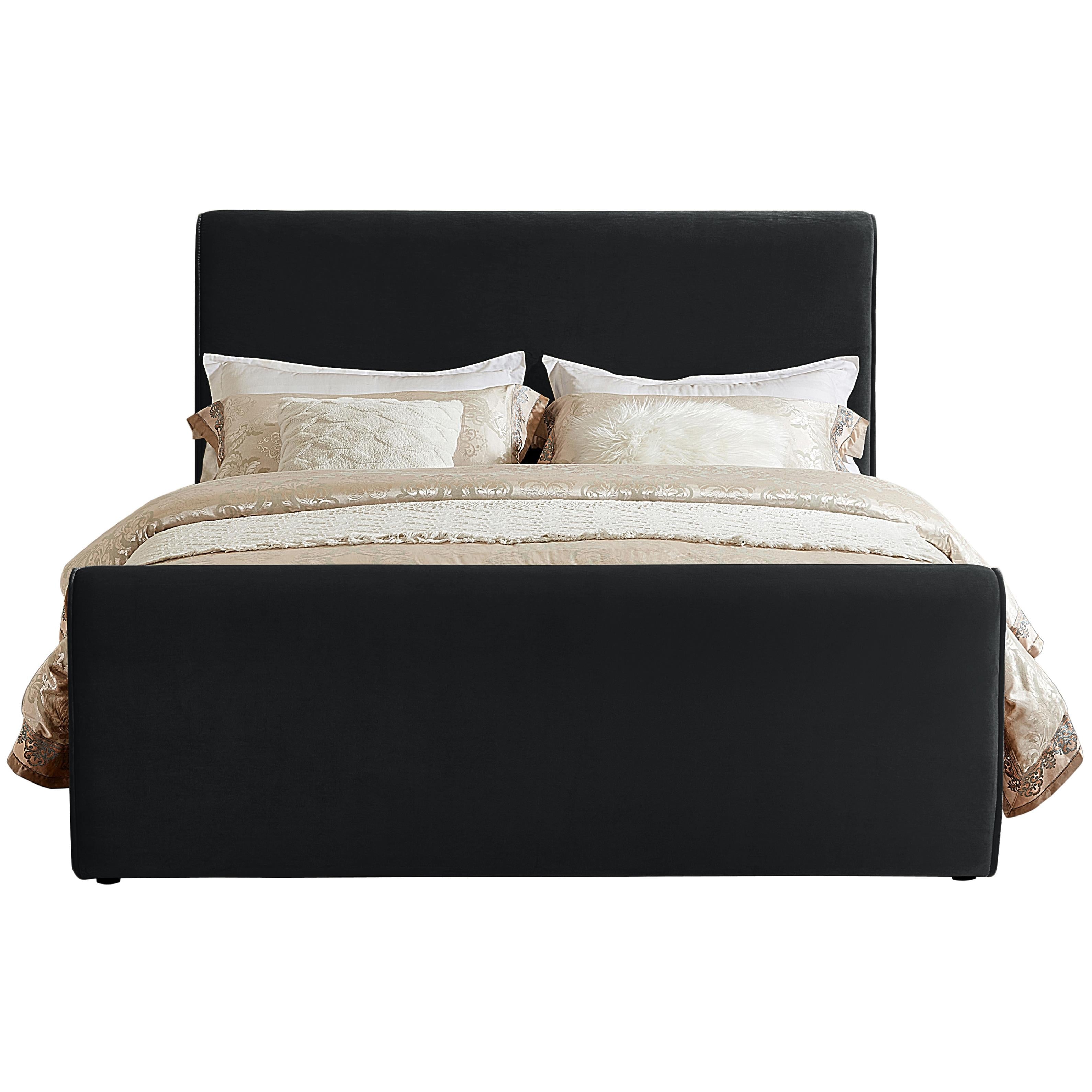 Meridian Sloan Black Velvet Queen Bed (3 Boxes)