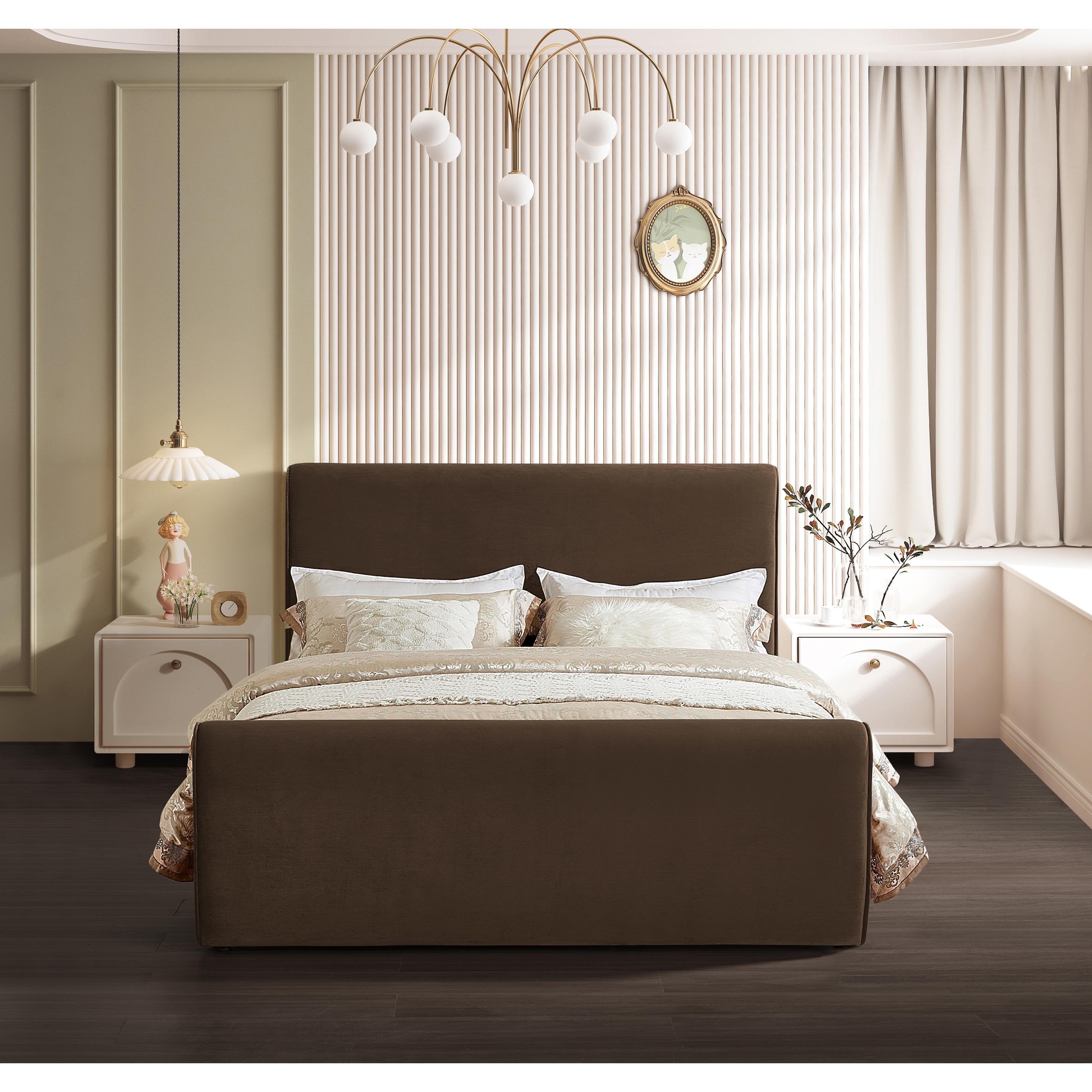 Meridian Sloan Brown Velvet Full Bed (3 Boxes)