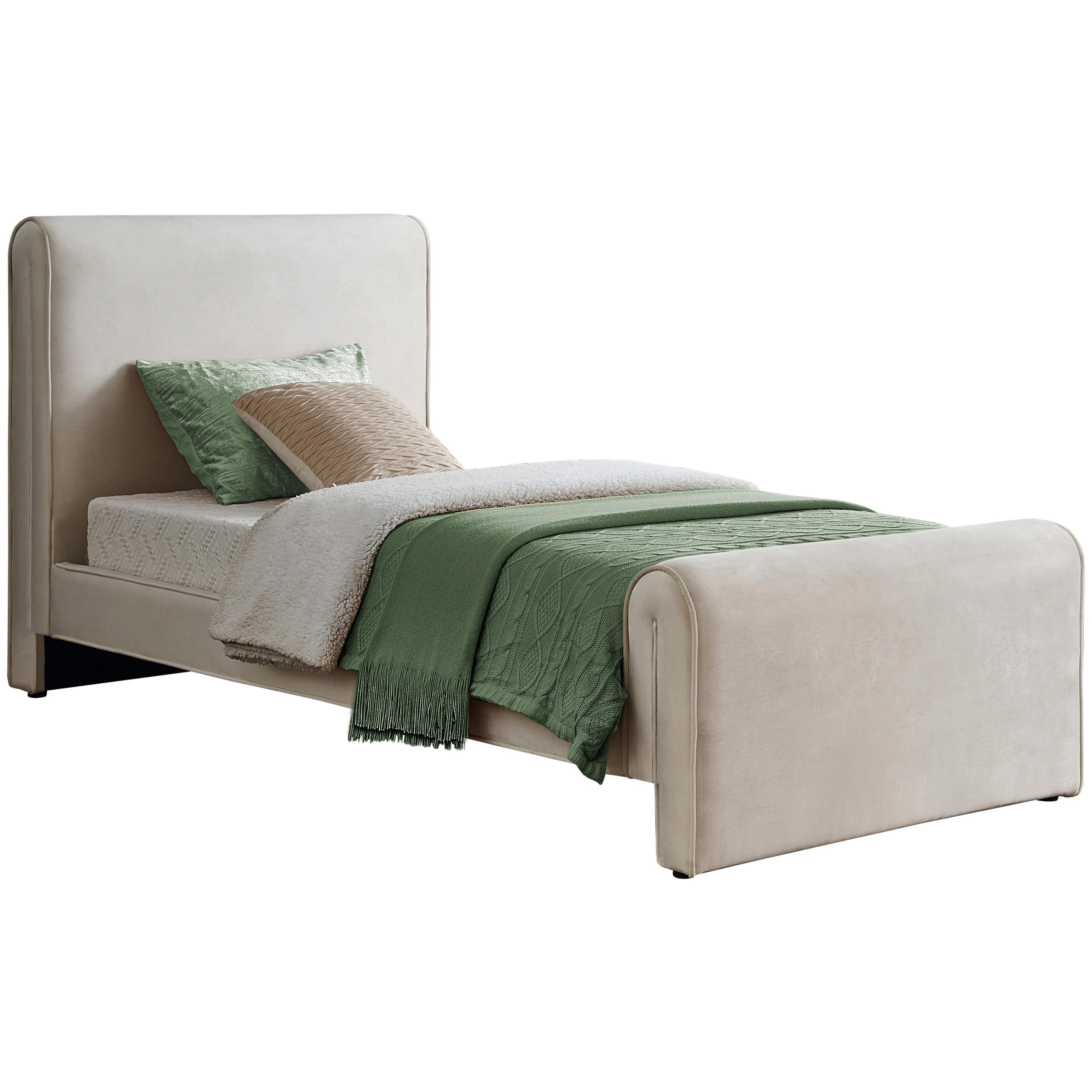 Meridian Sloan Cream Velvet Twin Bed (3 Boxes)