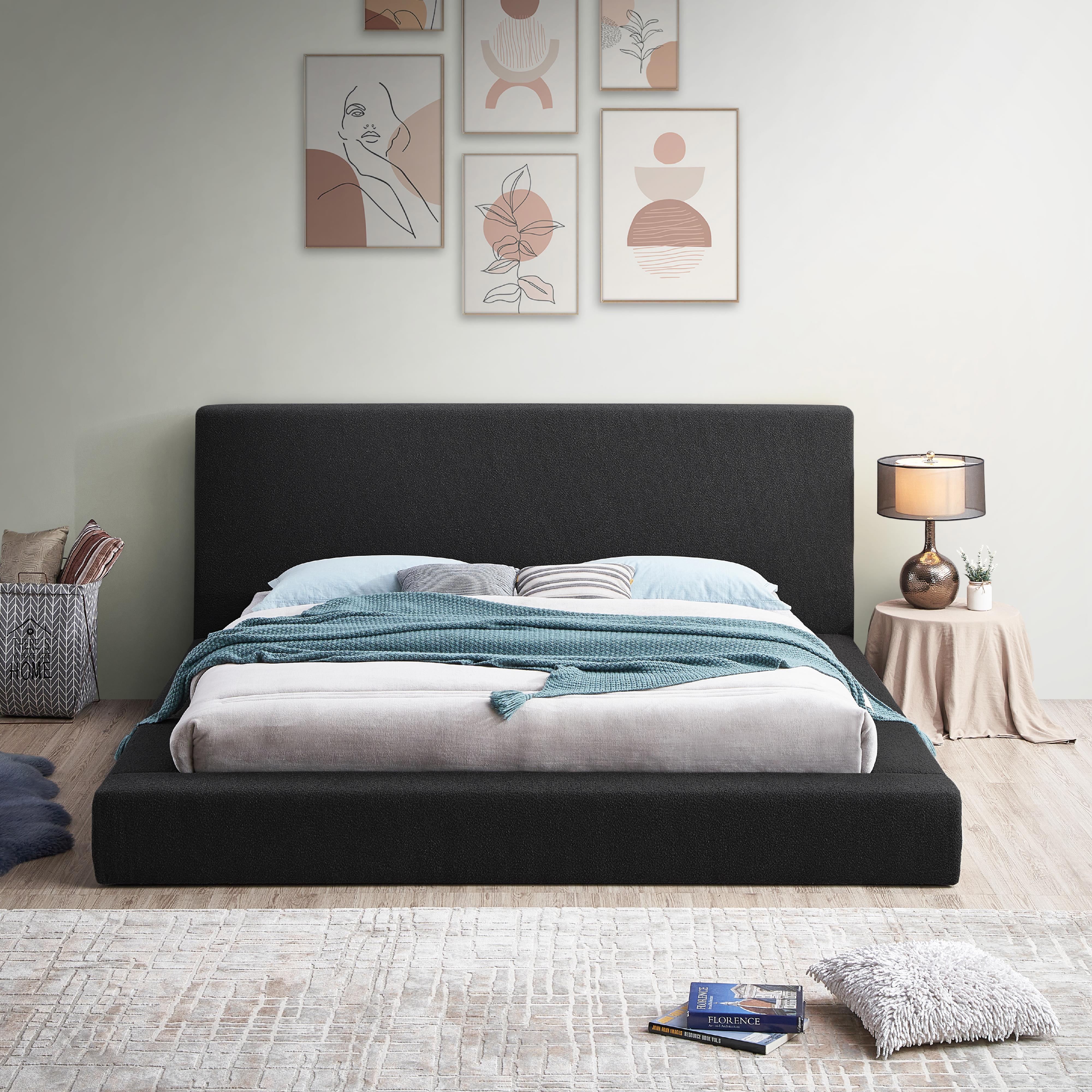 Meridian Terra Black Boucle Fabric King Bed