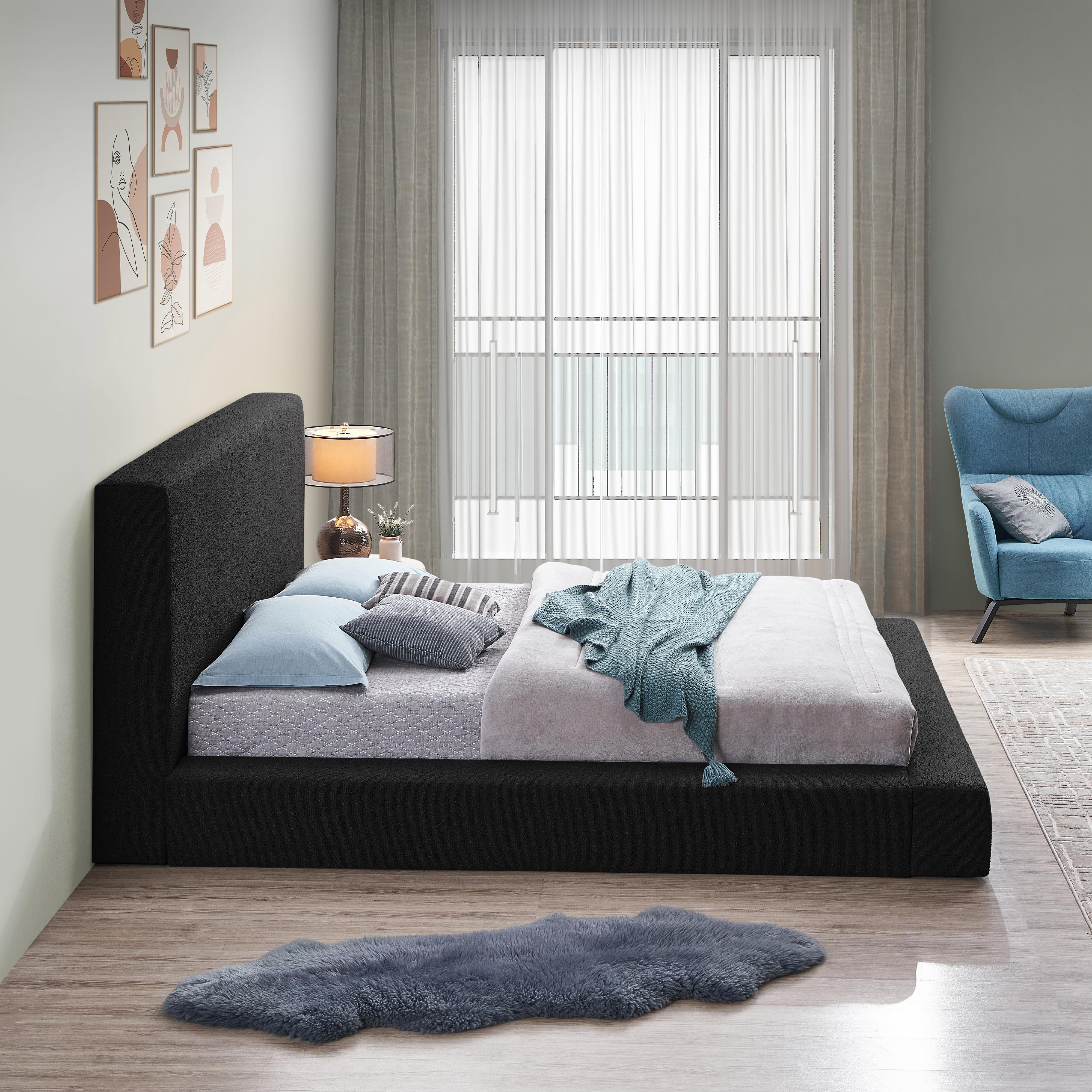 Meridian Terra Black Boucle Fabric King Bed