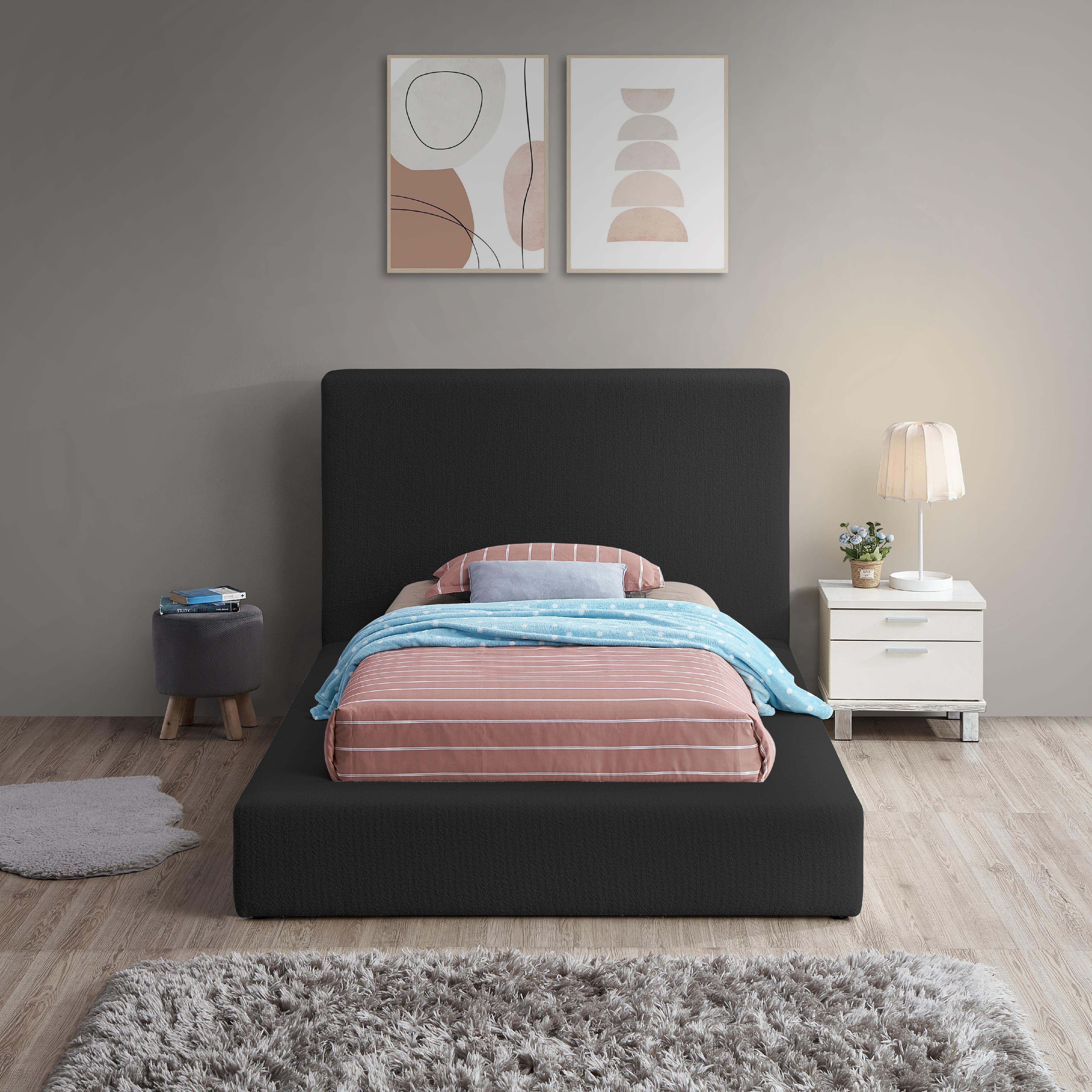 Meridian Terra Black Boucle Fabric Twin Bed