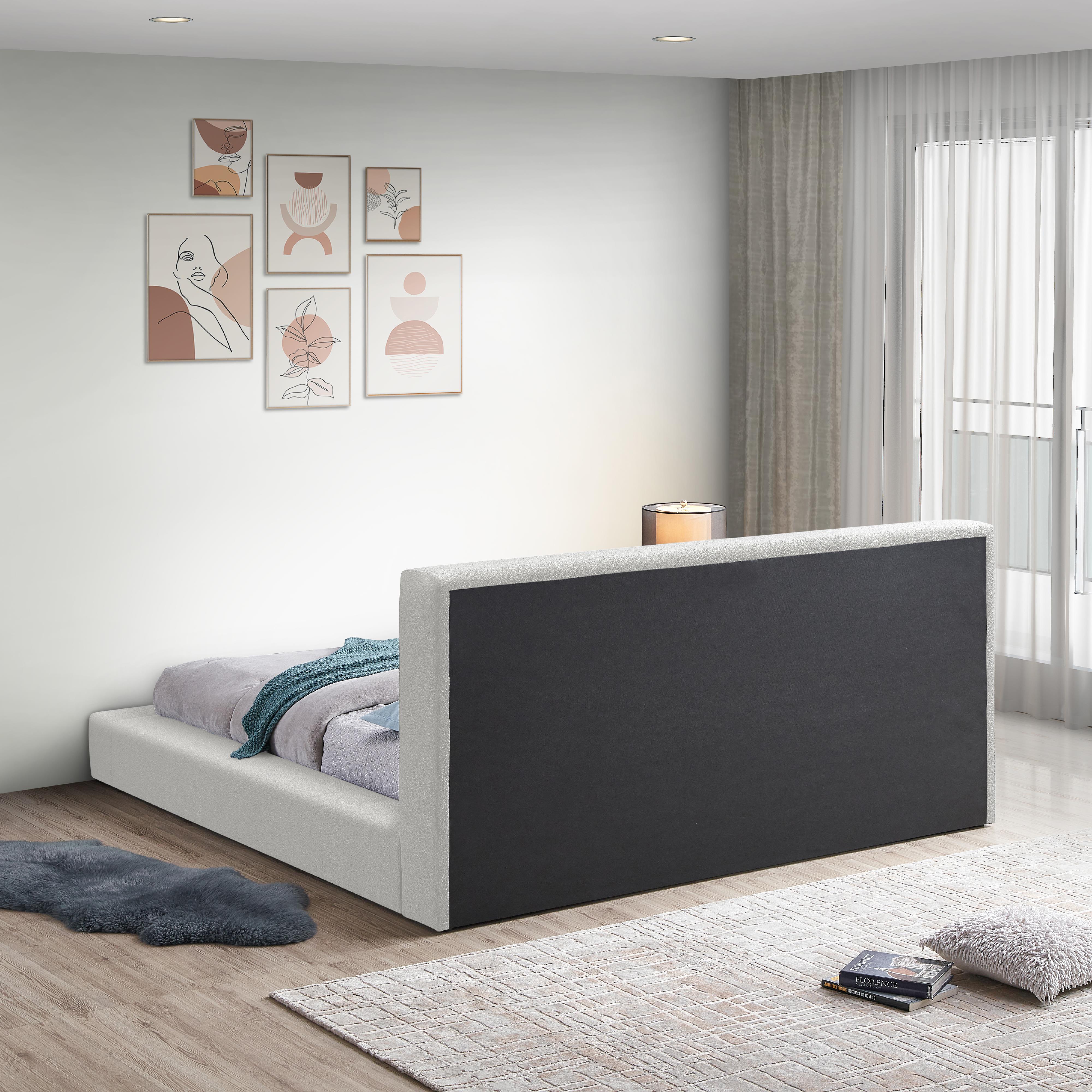 Meridian Terra Cream Boucle Fabric Queen Bed