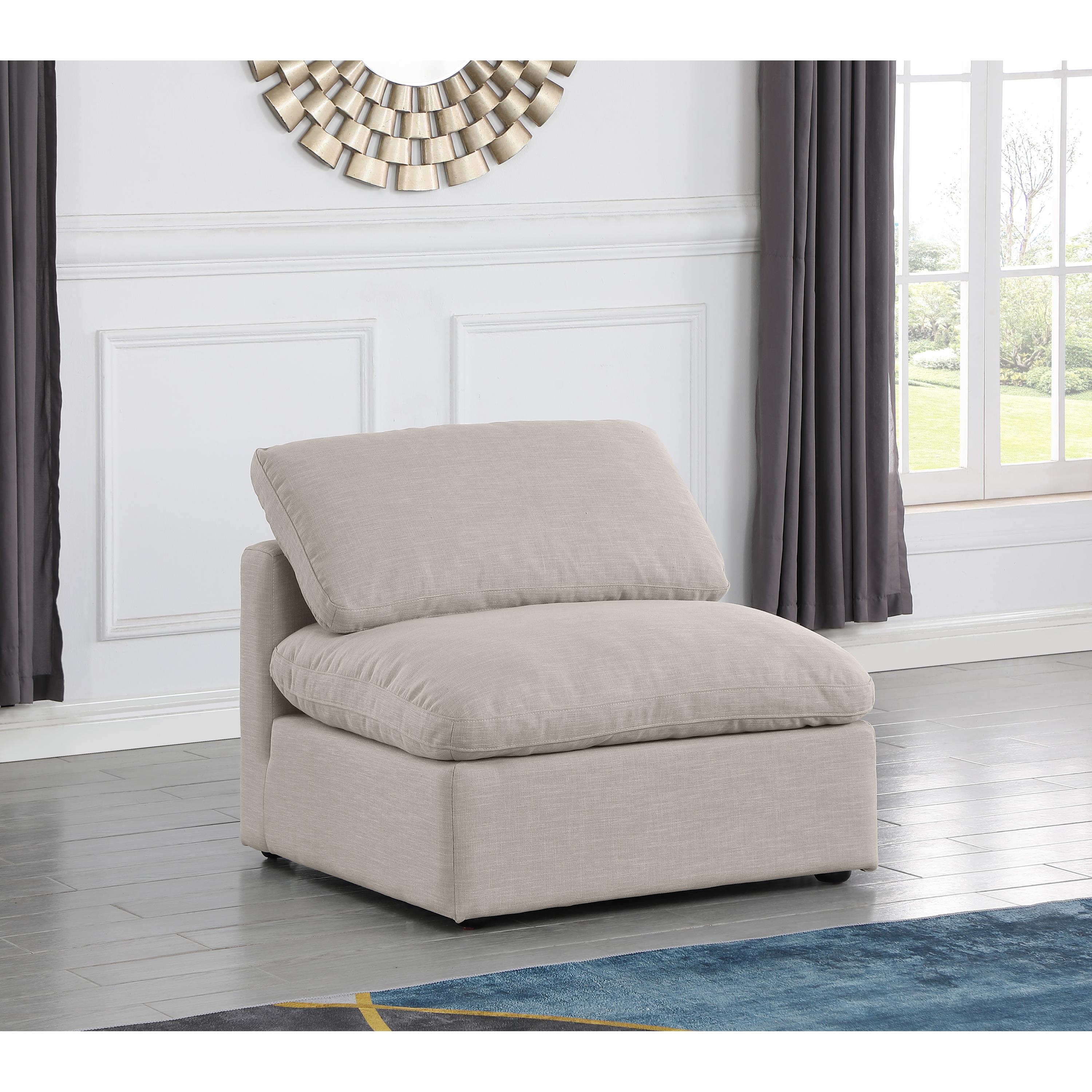 Meridian Indulge Beige Linen Textured Fabric Armless Chair