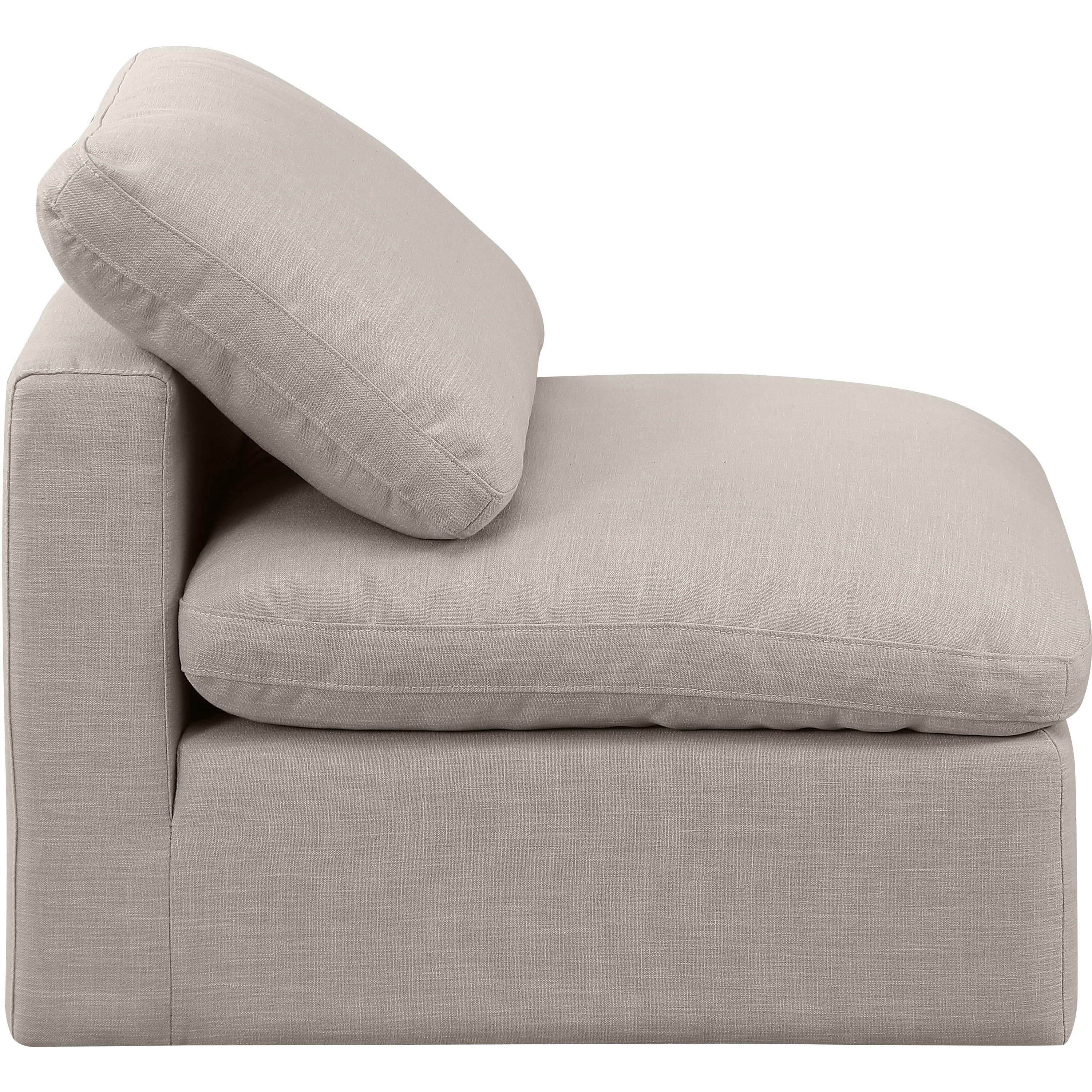 Meridian Indulge Beige Linen Textured Fabric Armless Chair