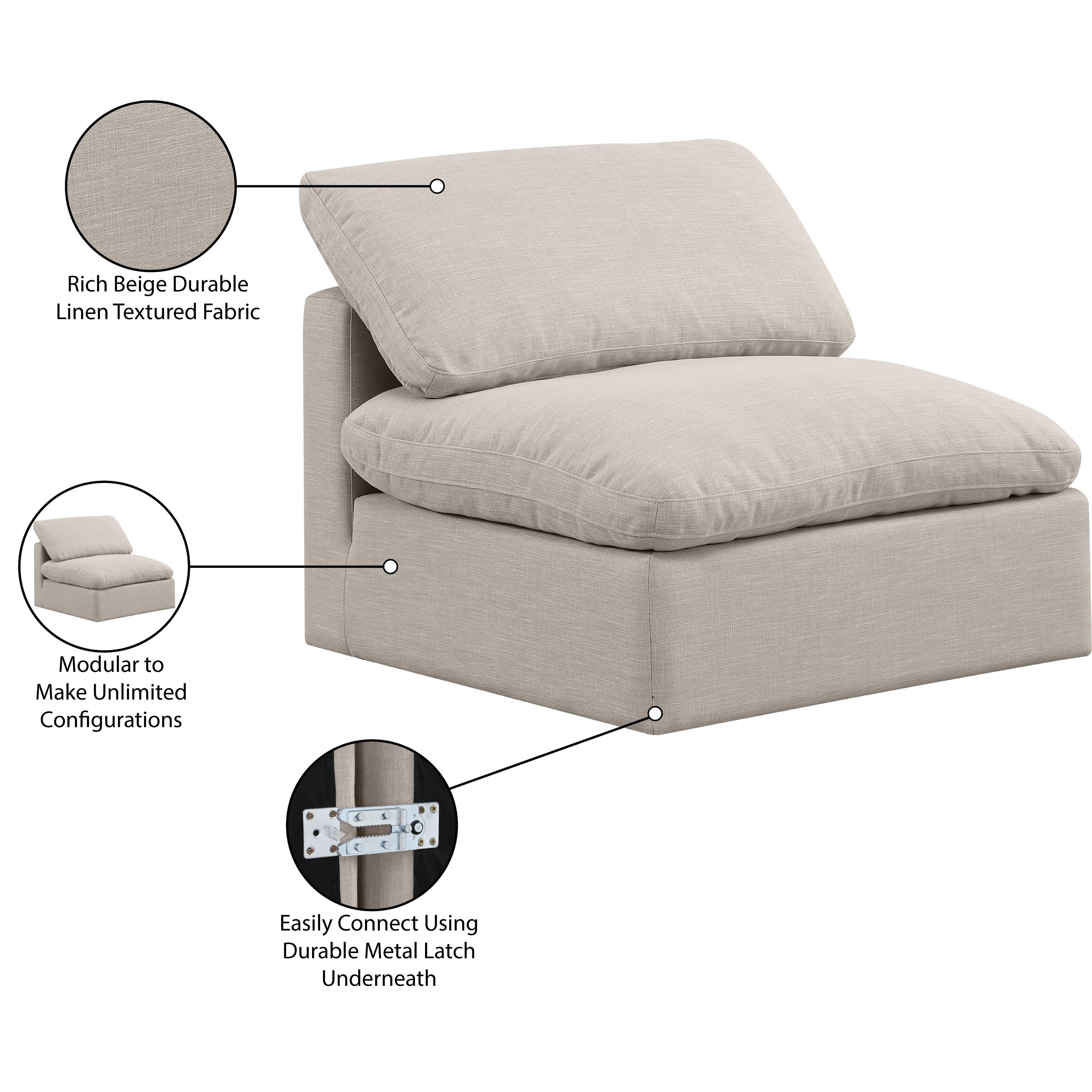 Meridian Indulge Beige Linen Textured Fabric Armless Chair