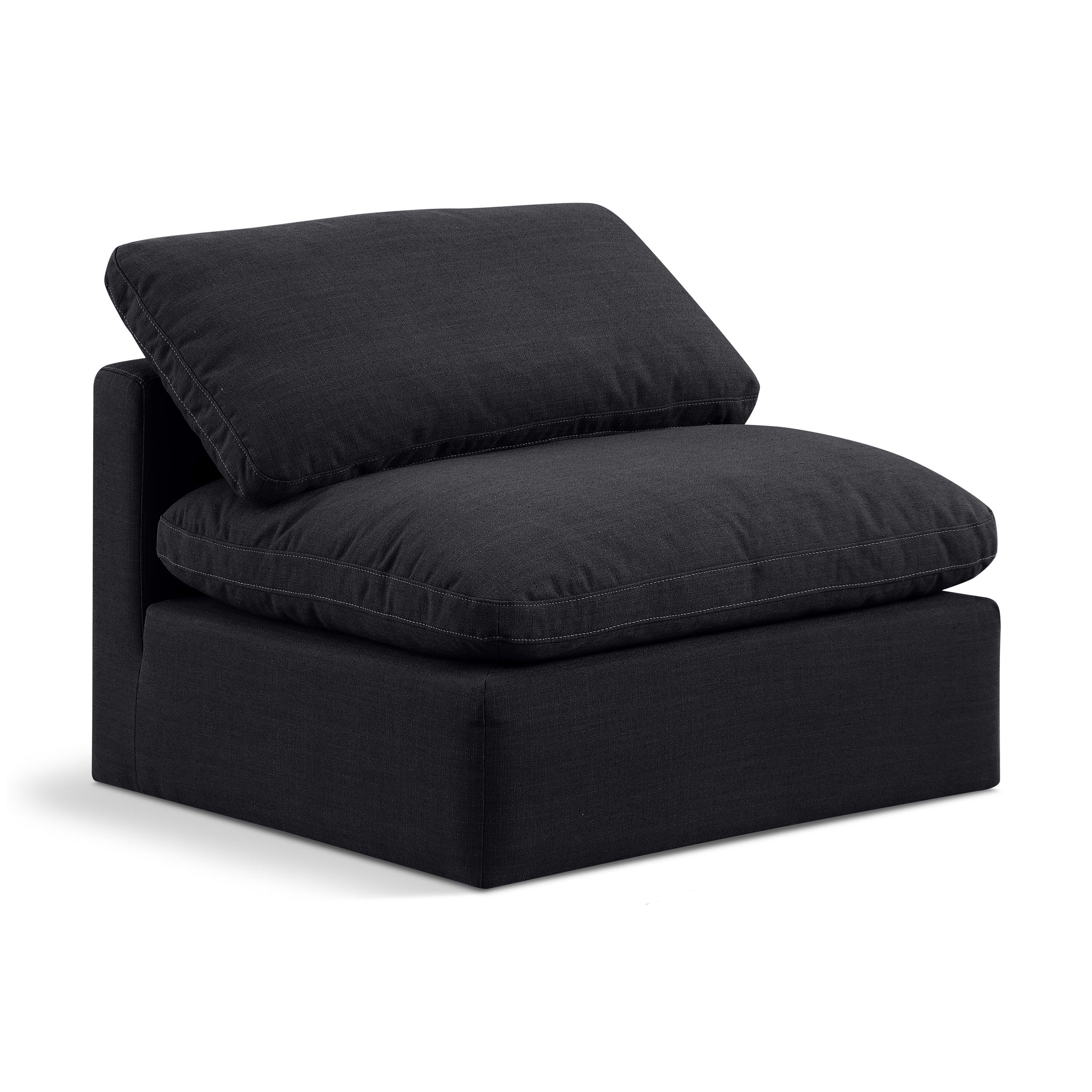 Meridian Indulge Black Linen Textured Fabric Armless Chair