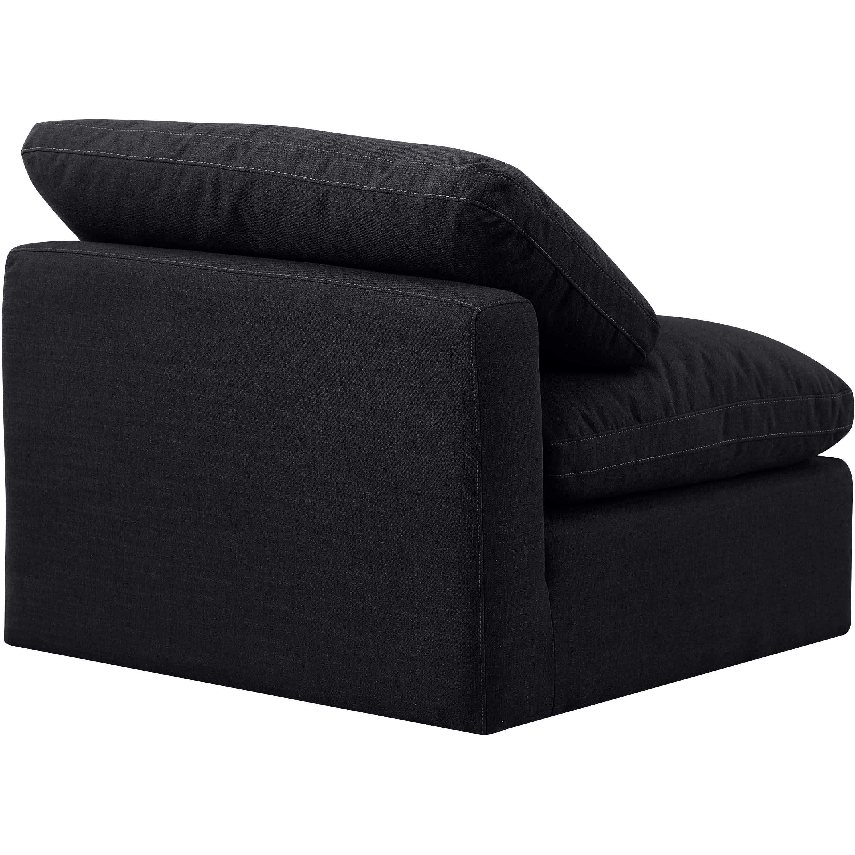 Meridian Indulge Black Linen Textured Fabric Armless Chair