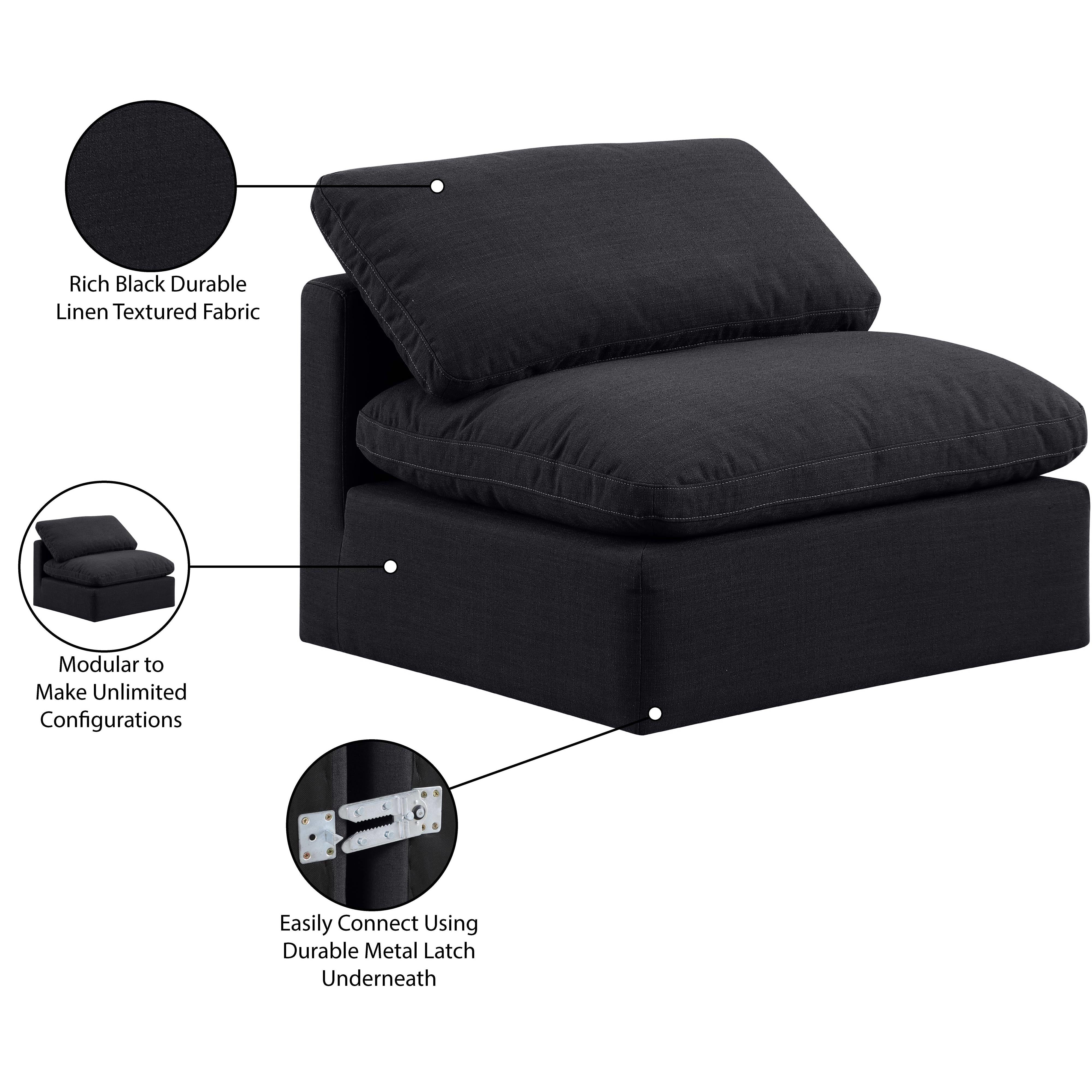 Meridian Indulge Black Linen Textured Fabric Armless Chair