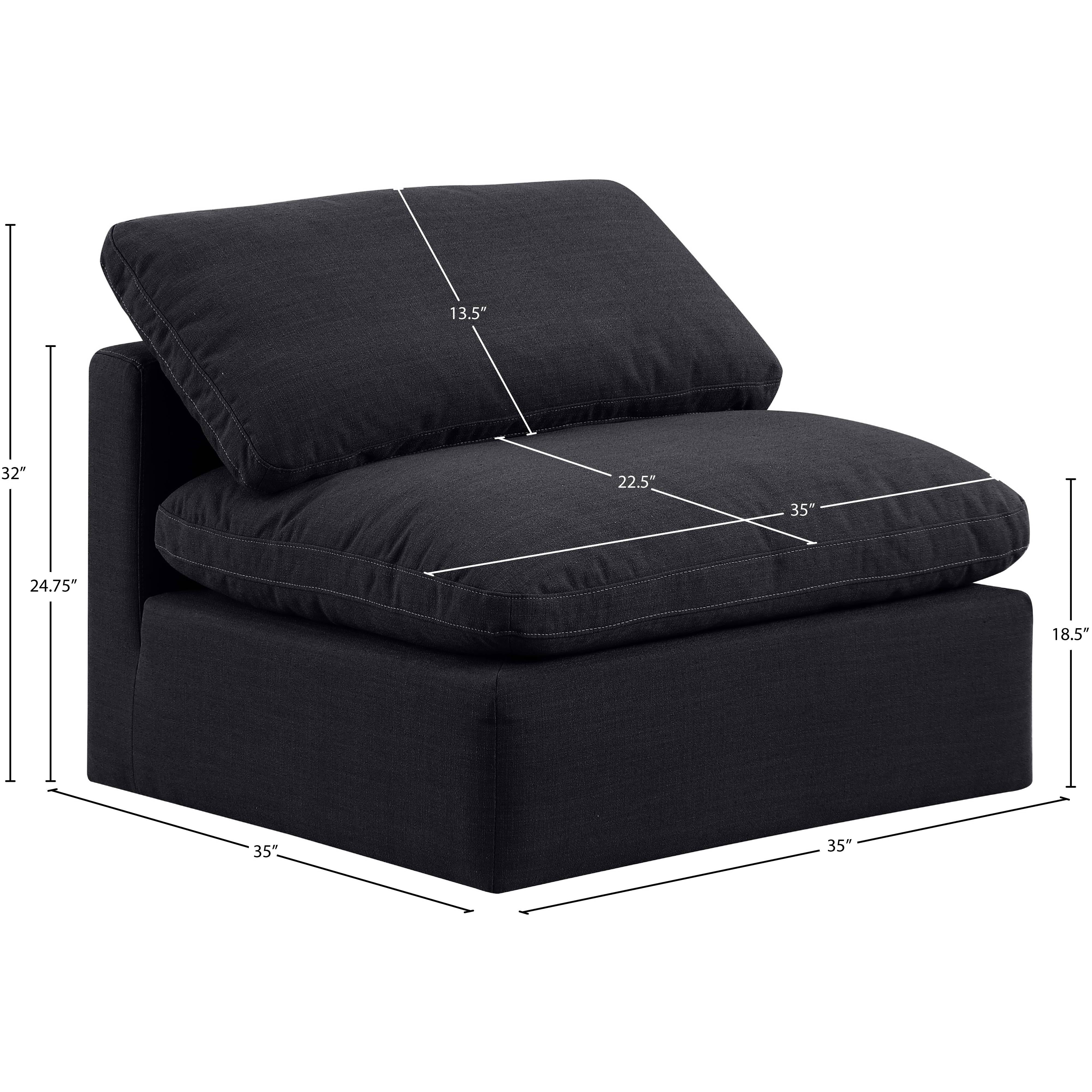 Meridian Indulge Black Linen Textured Fabric Armless Chair