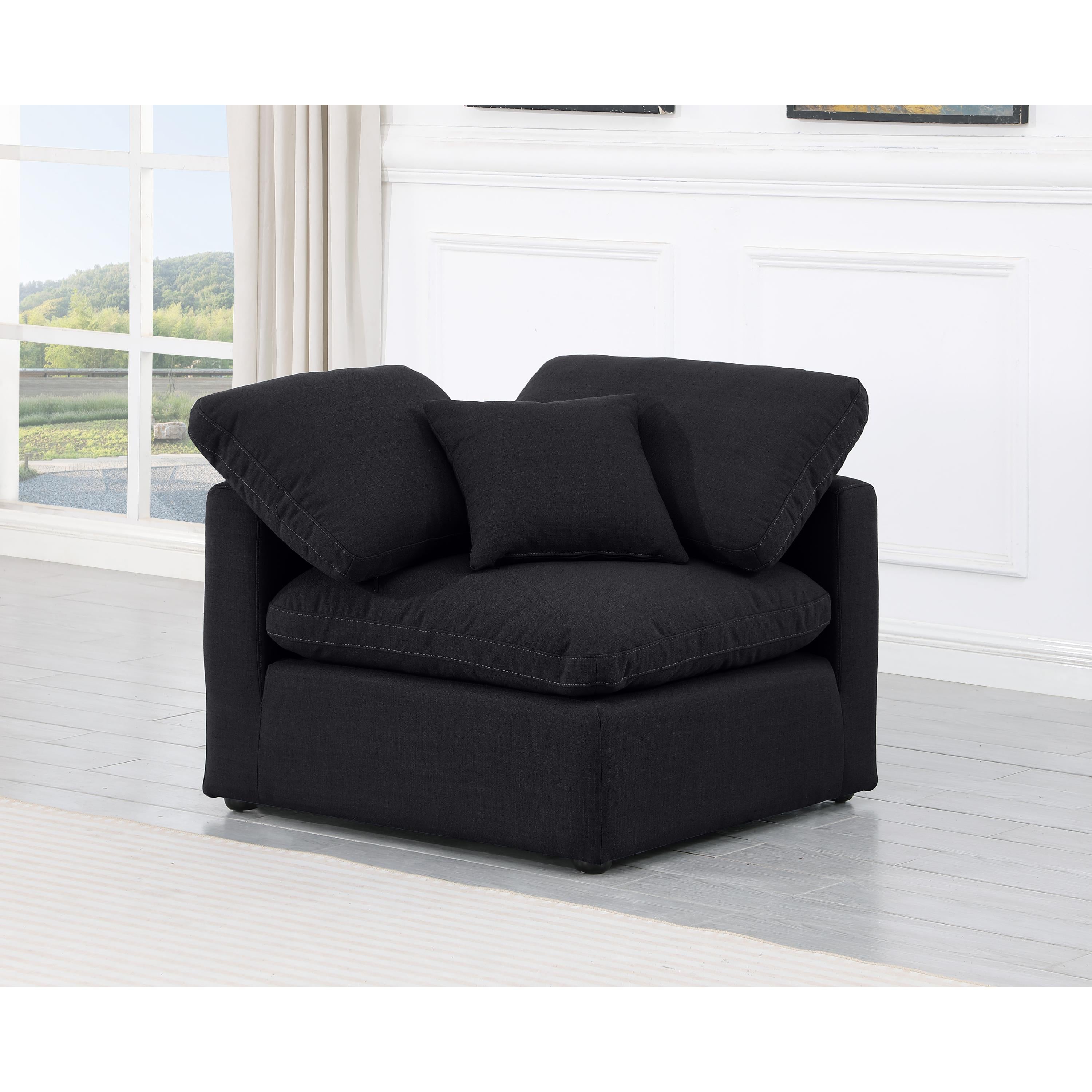 Meridian Indulge Black Linen Textured Fabric Corner Chair
