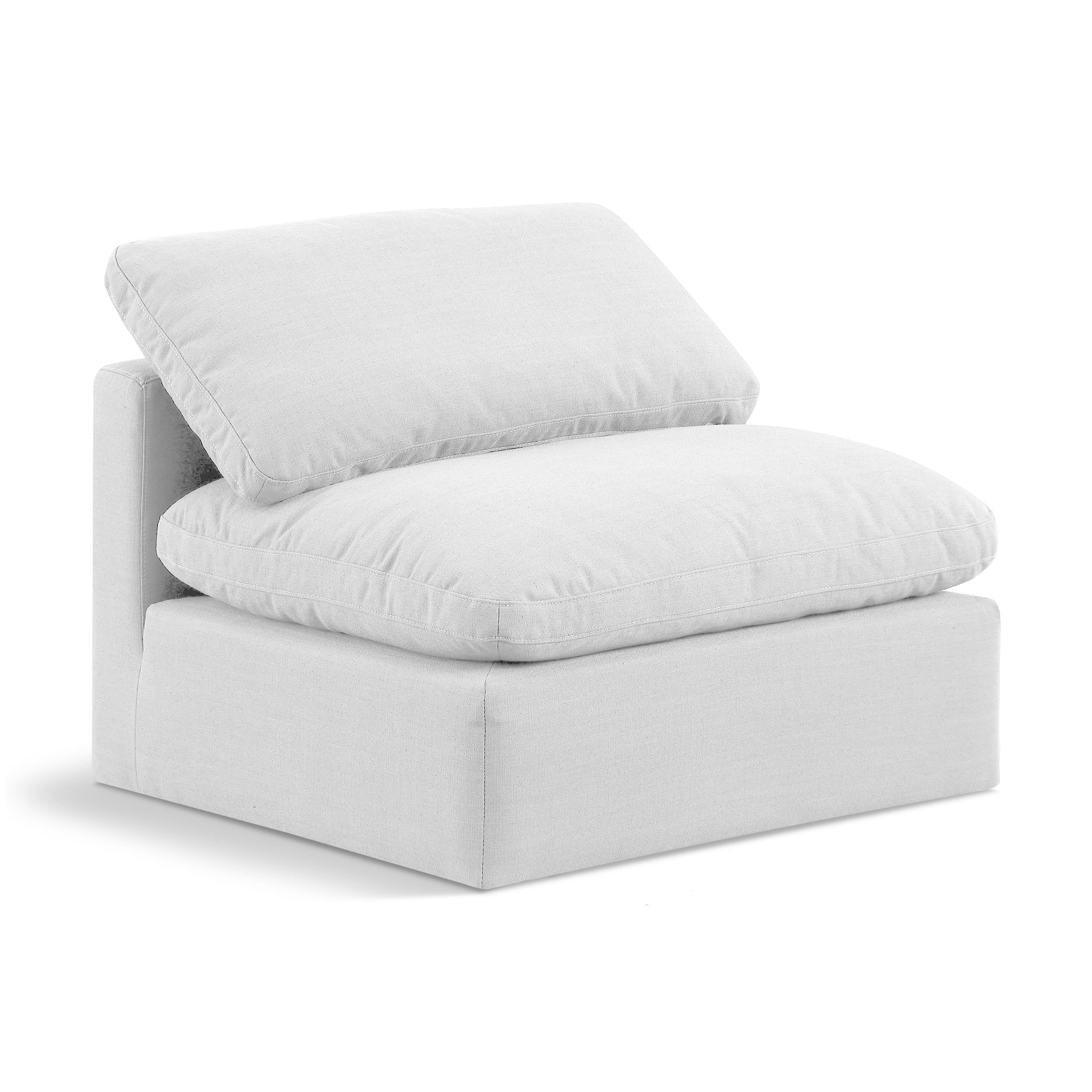 Meridian Indulge White Linen Textured Fabric Armless Chair