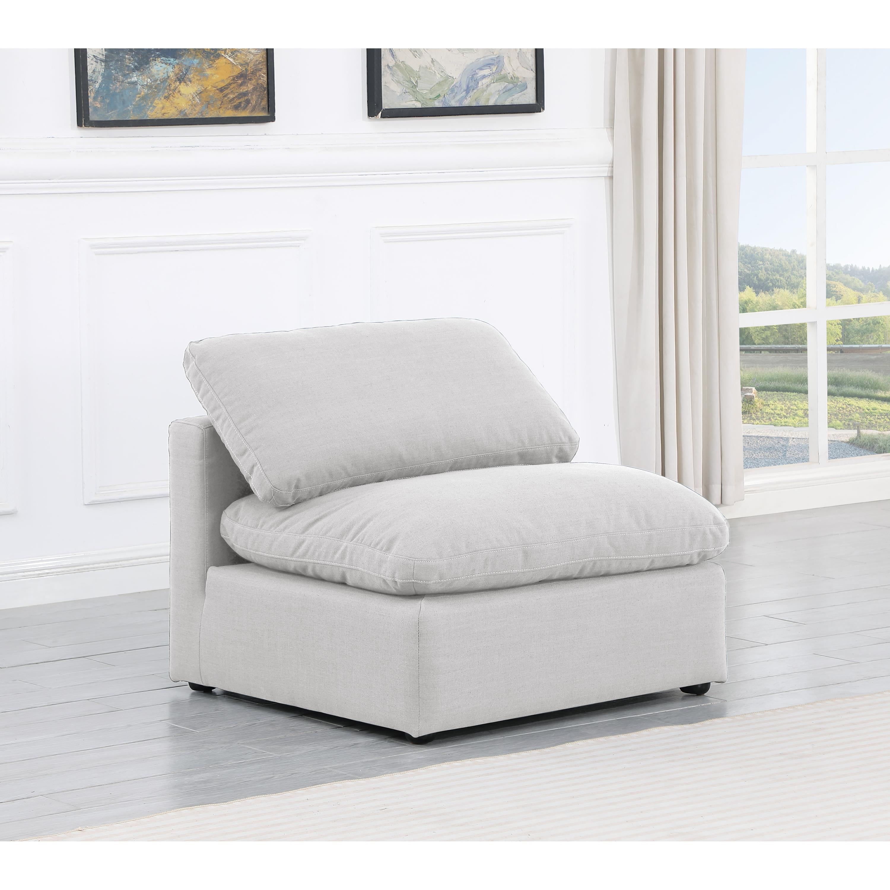 Meridian Indulge White Linen Textured Fabric Armless Chair
