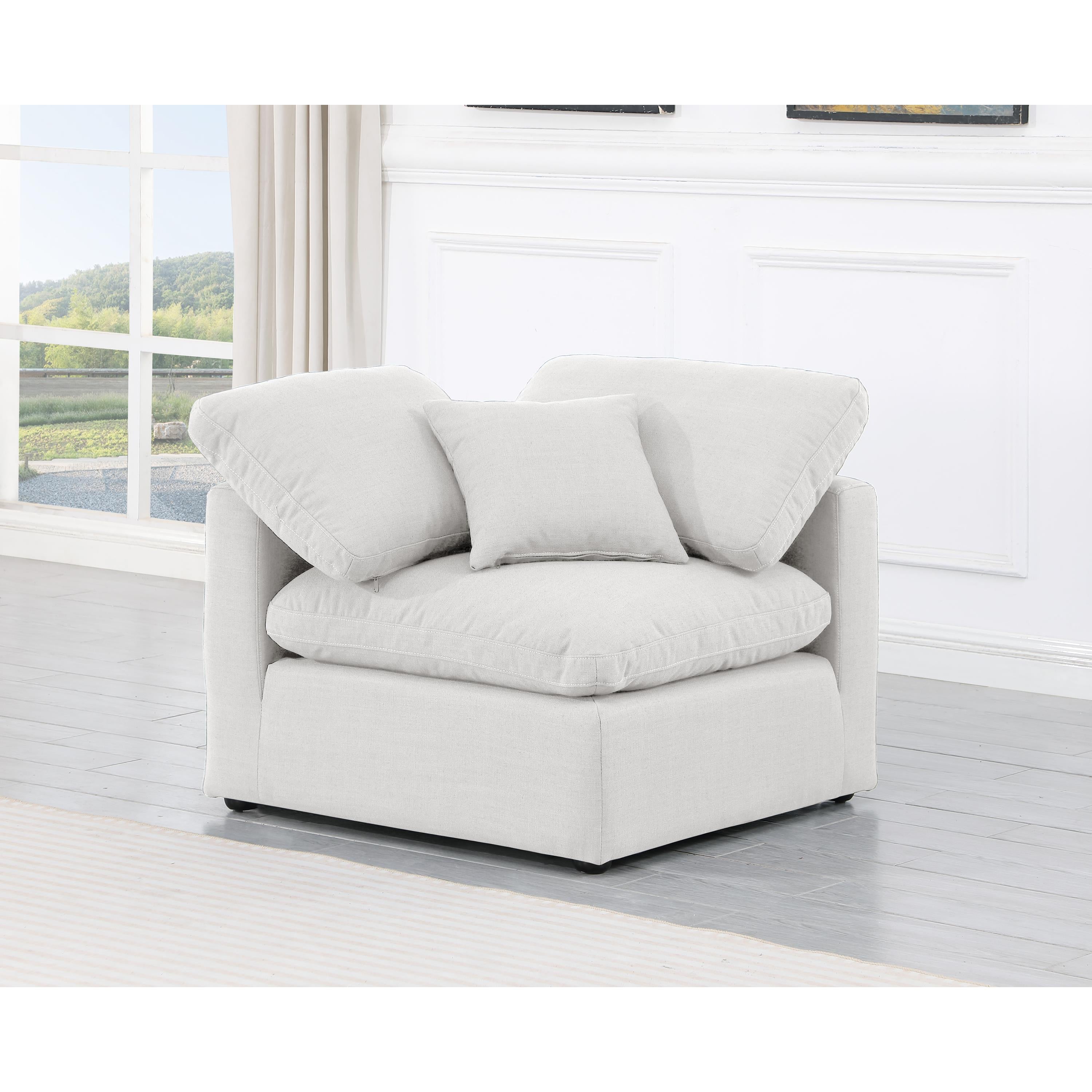 Meridian Indulge White Linen Textured Fabric Corner Chair