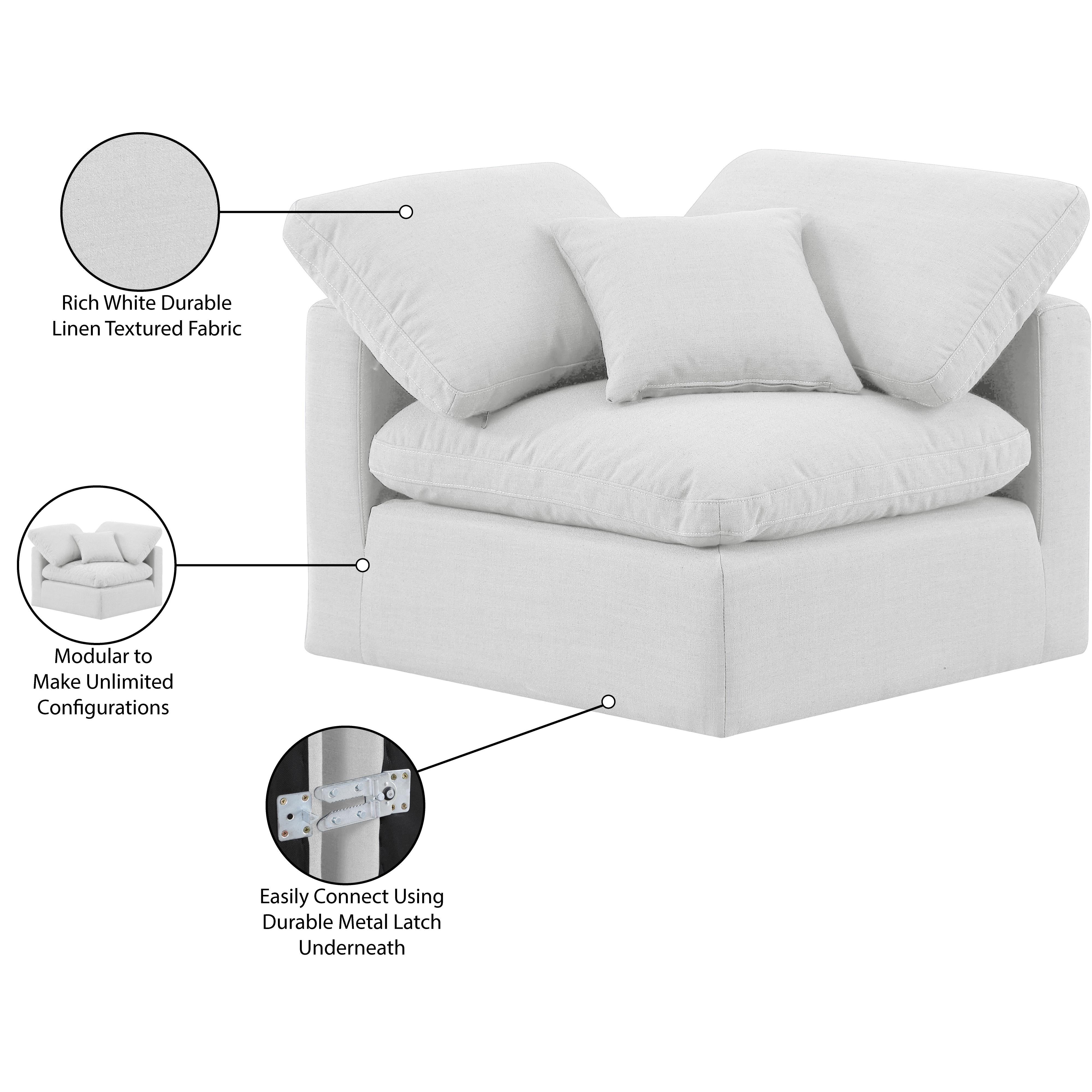 Meridian Indulge White Linen Textured Fabric Corner Chair