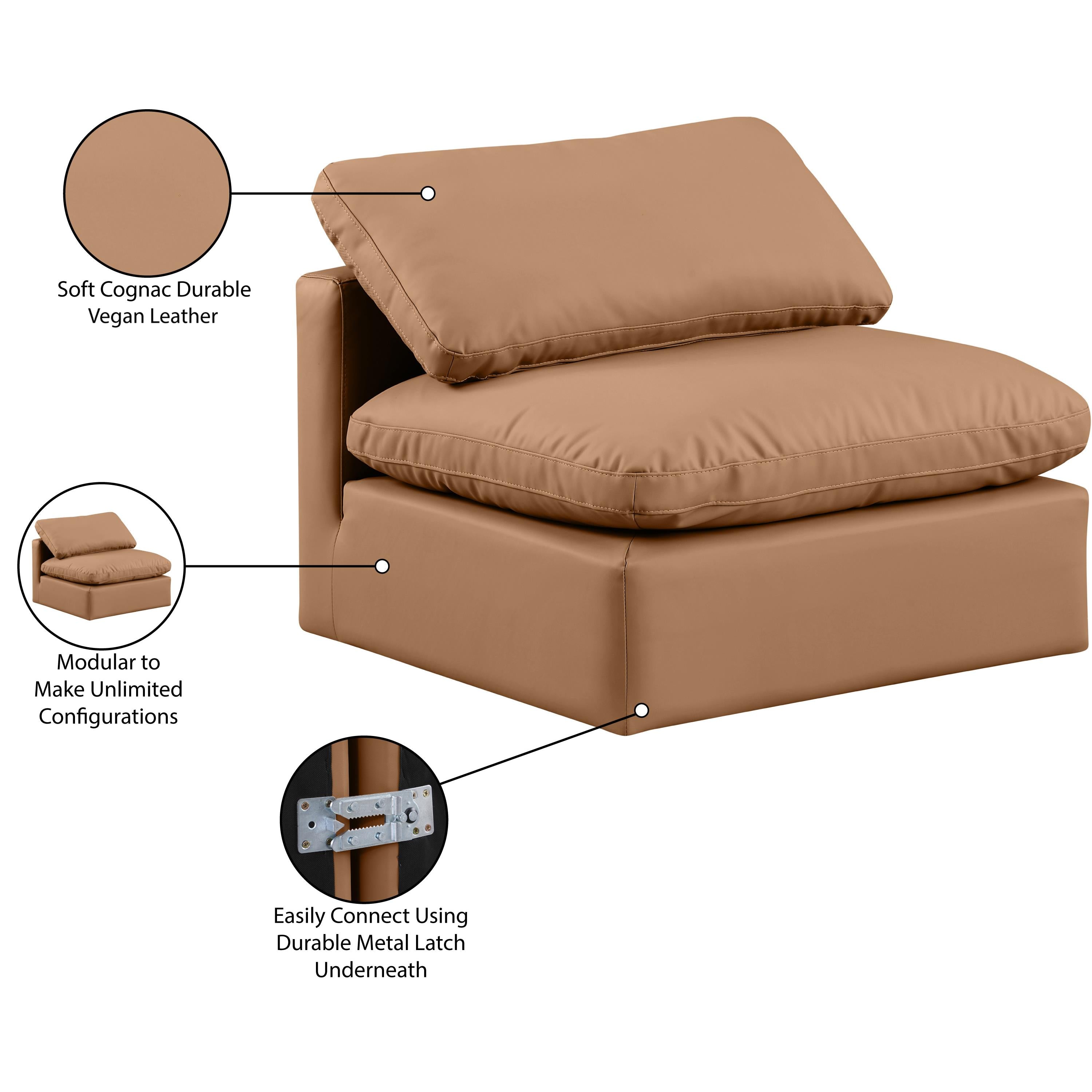 Meridian Indulge Cognac Vegan Leather Armless Chair