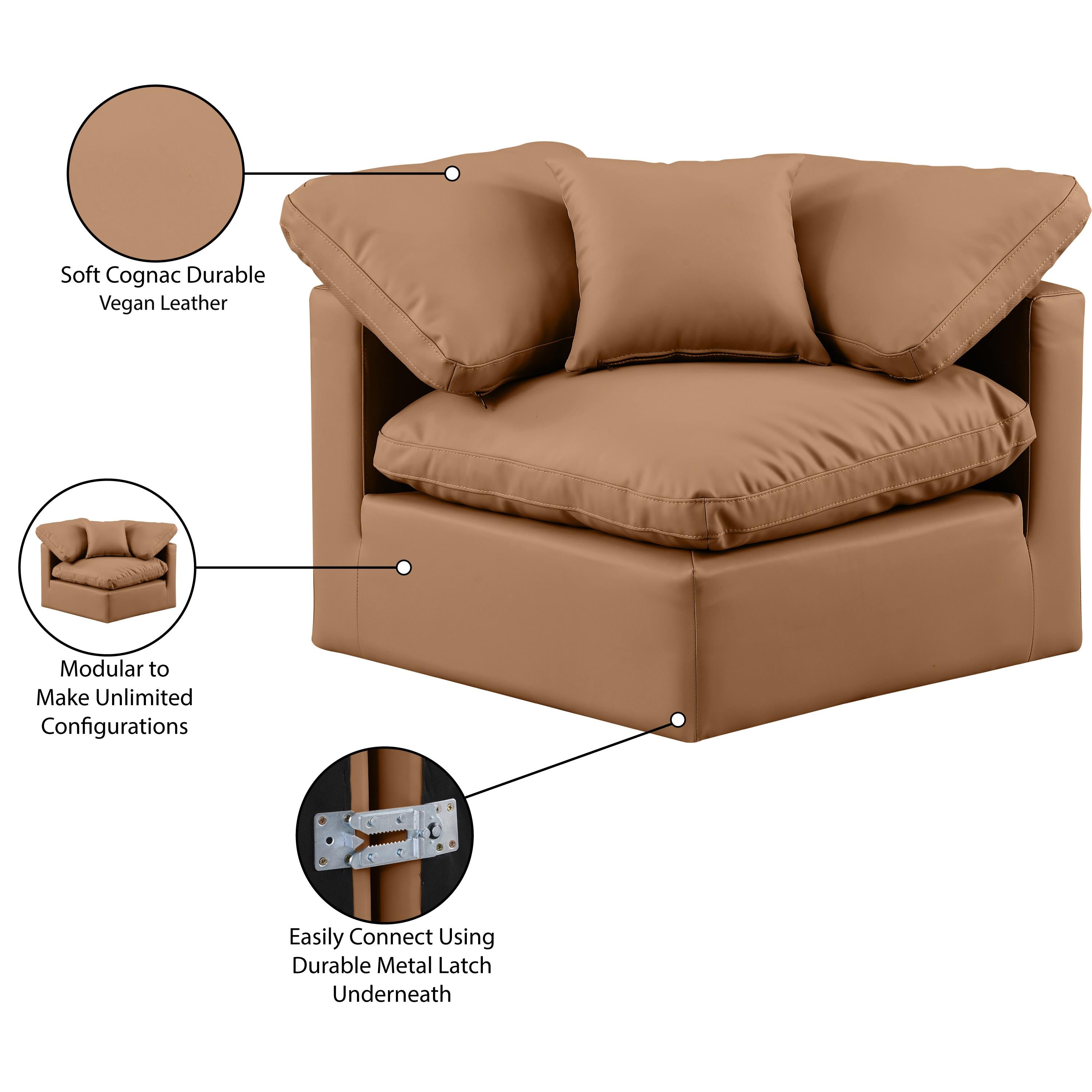 Meridian Indulge Cognac Vegan Leather Corner Chair