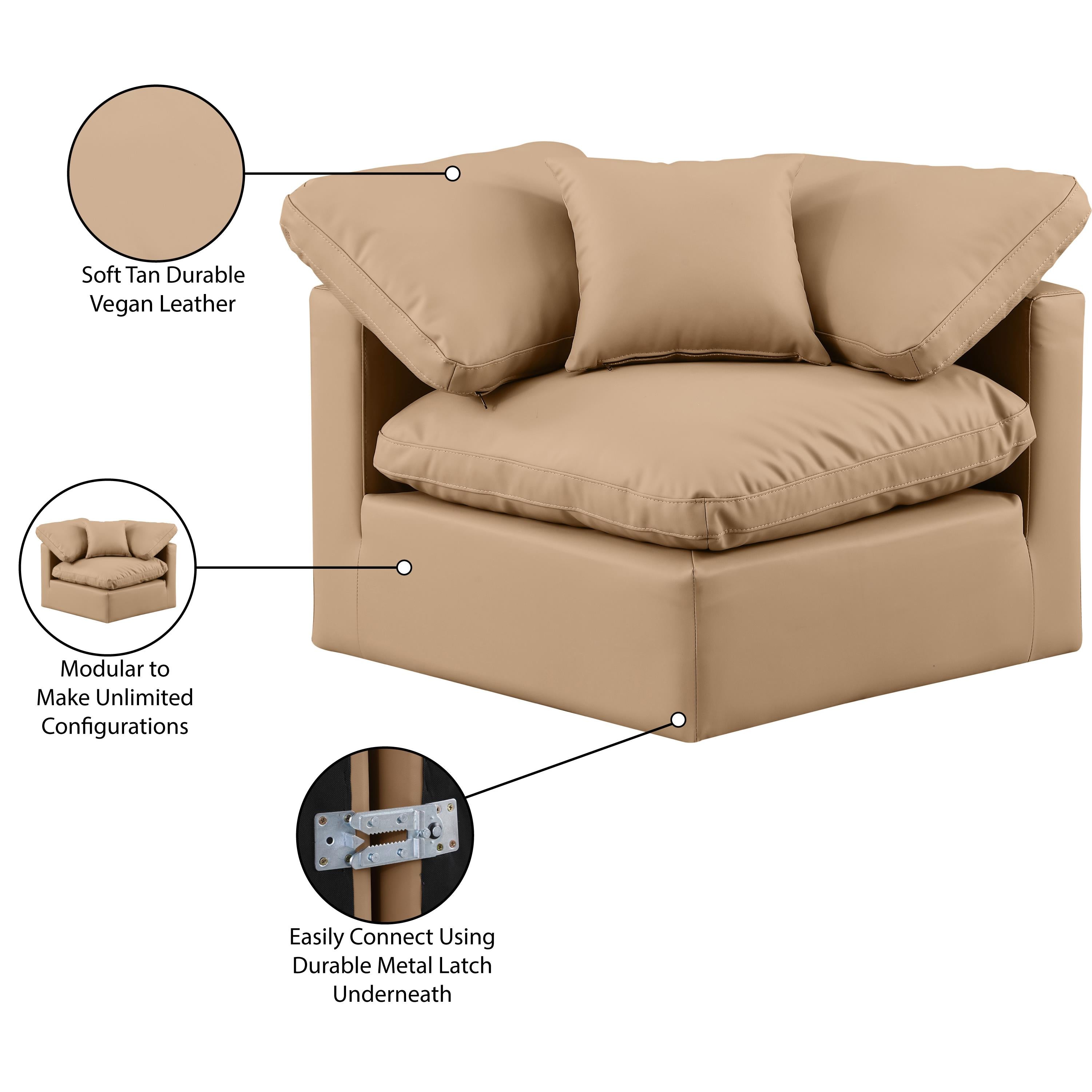 Meridian Indulge Tan Vegan Leather Corner Chair