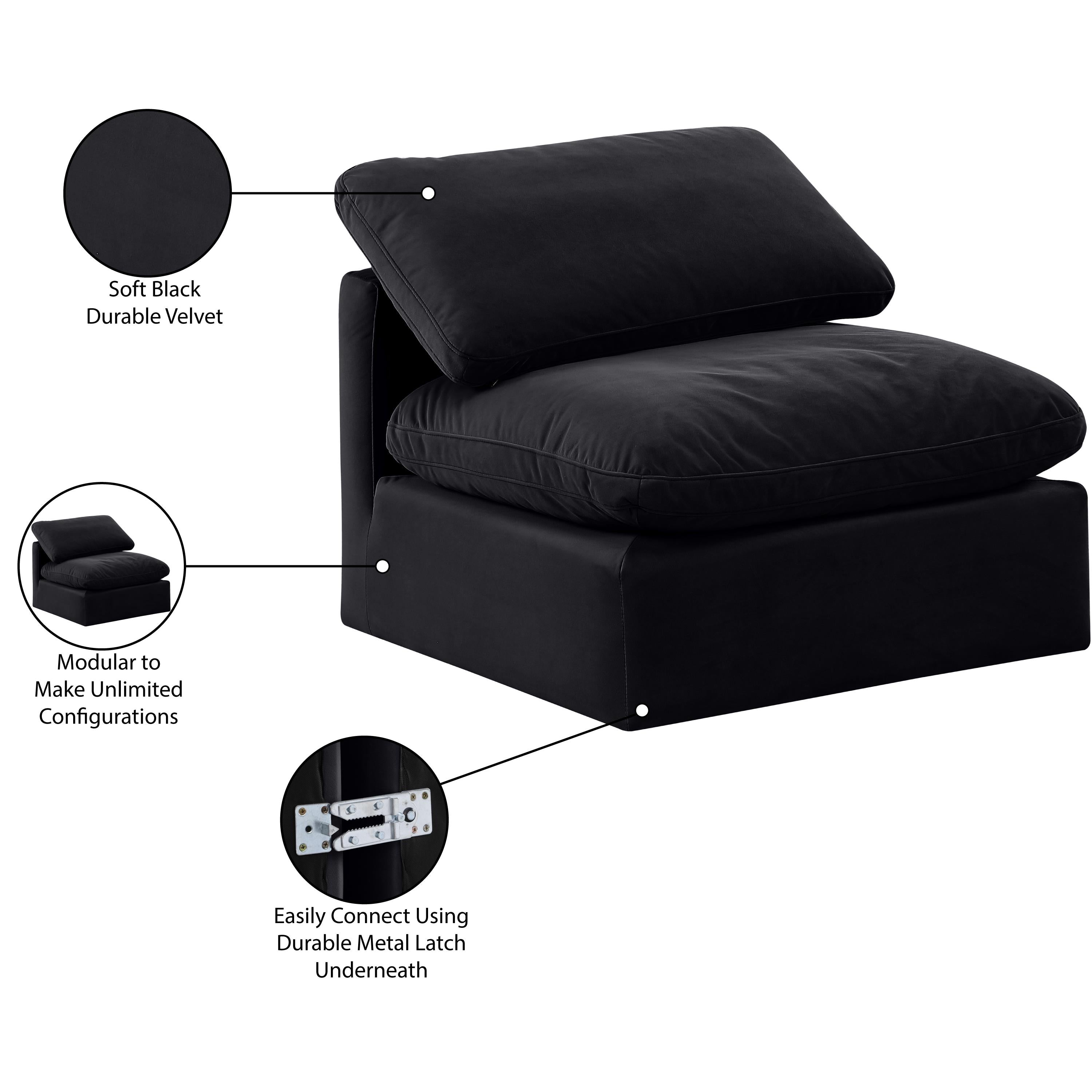 Meridian Indulge Black Velvet Armless Chair