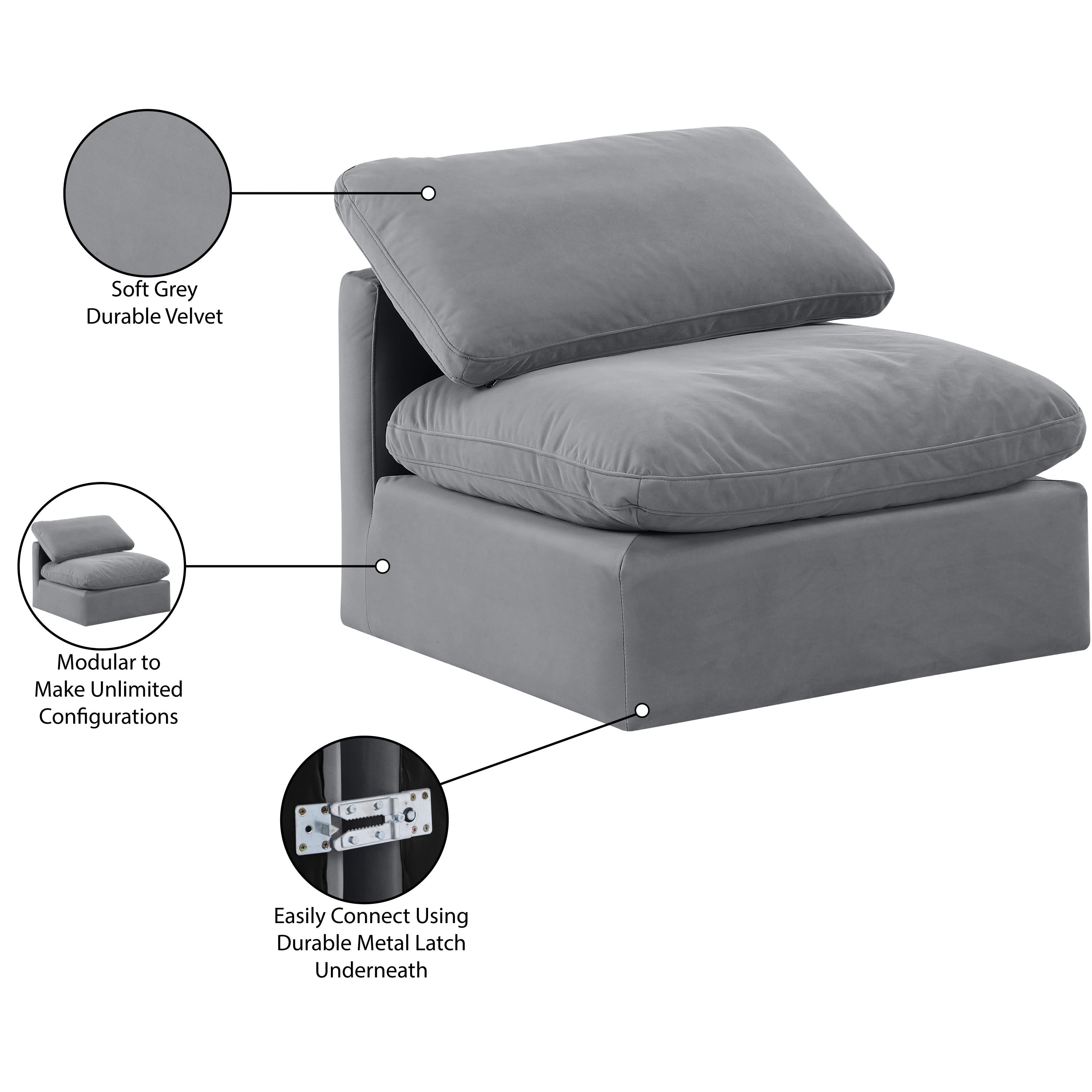 Meridian Indulge Grey Velvet Armless Chair