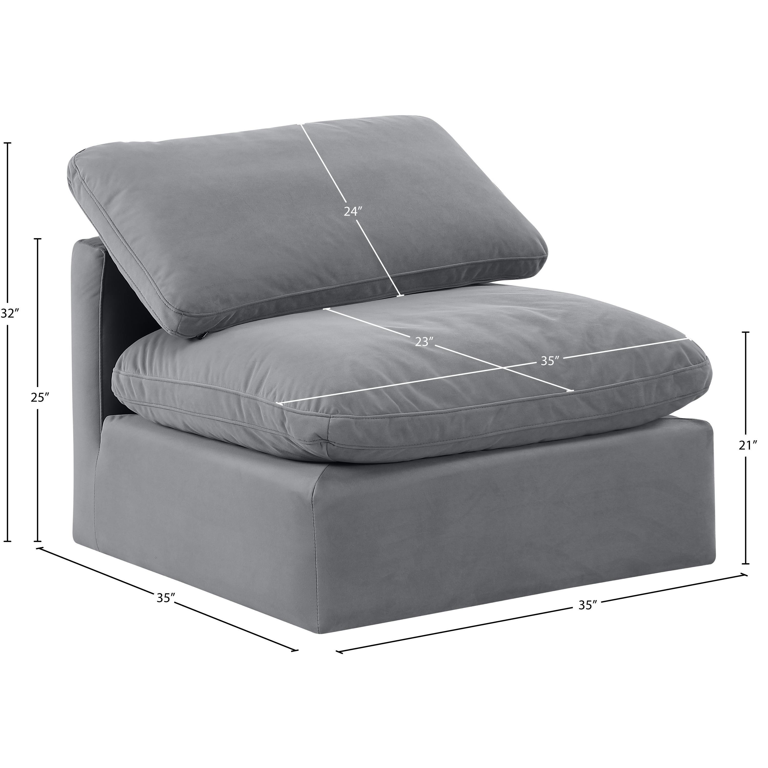 Meridian Indulge Grey Velvet Armless Chair