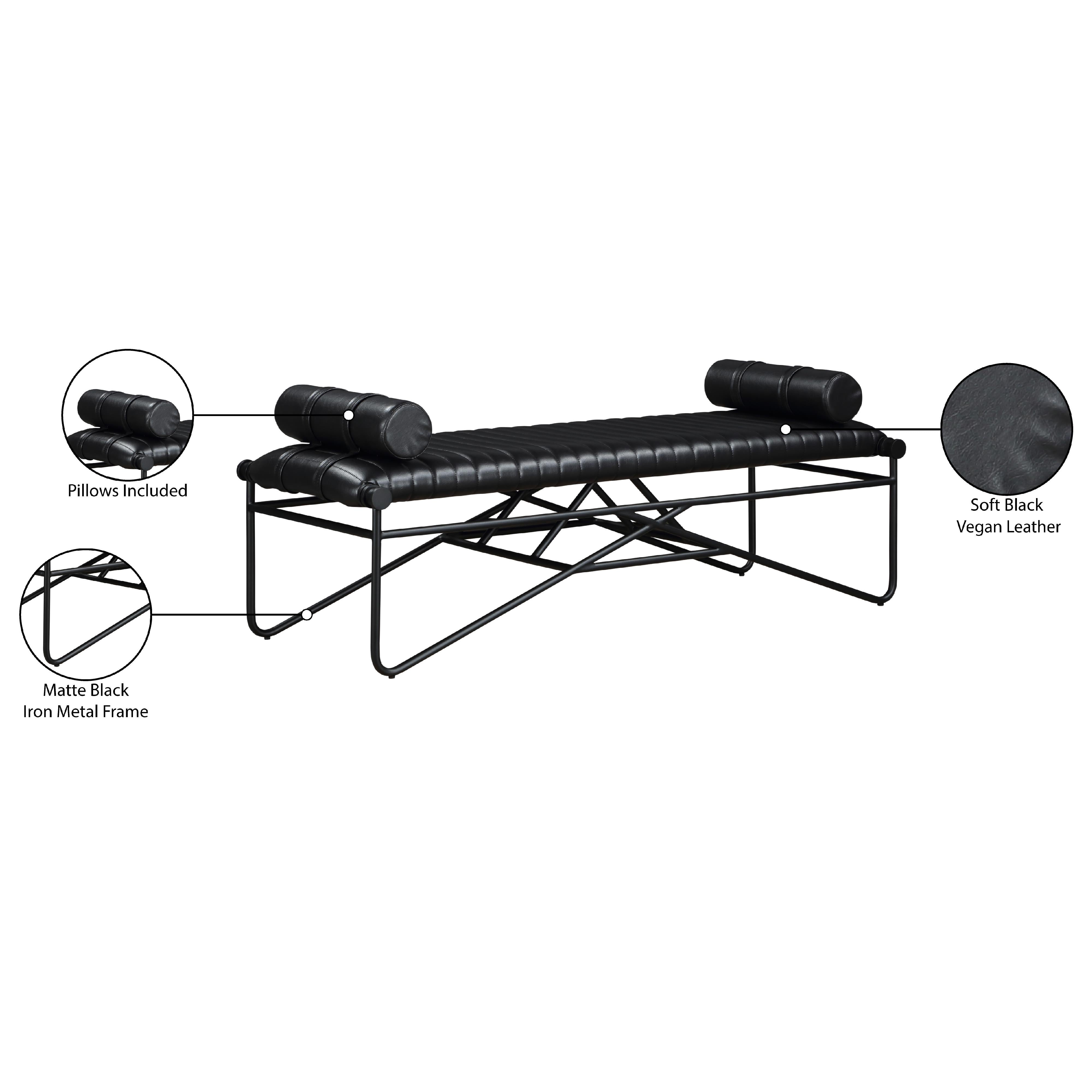 Meridian Gatsby Black Vegan Leather Bench