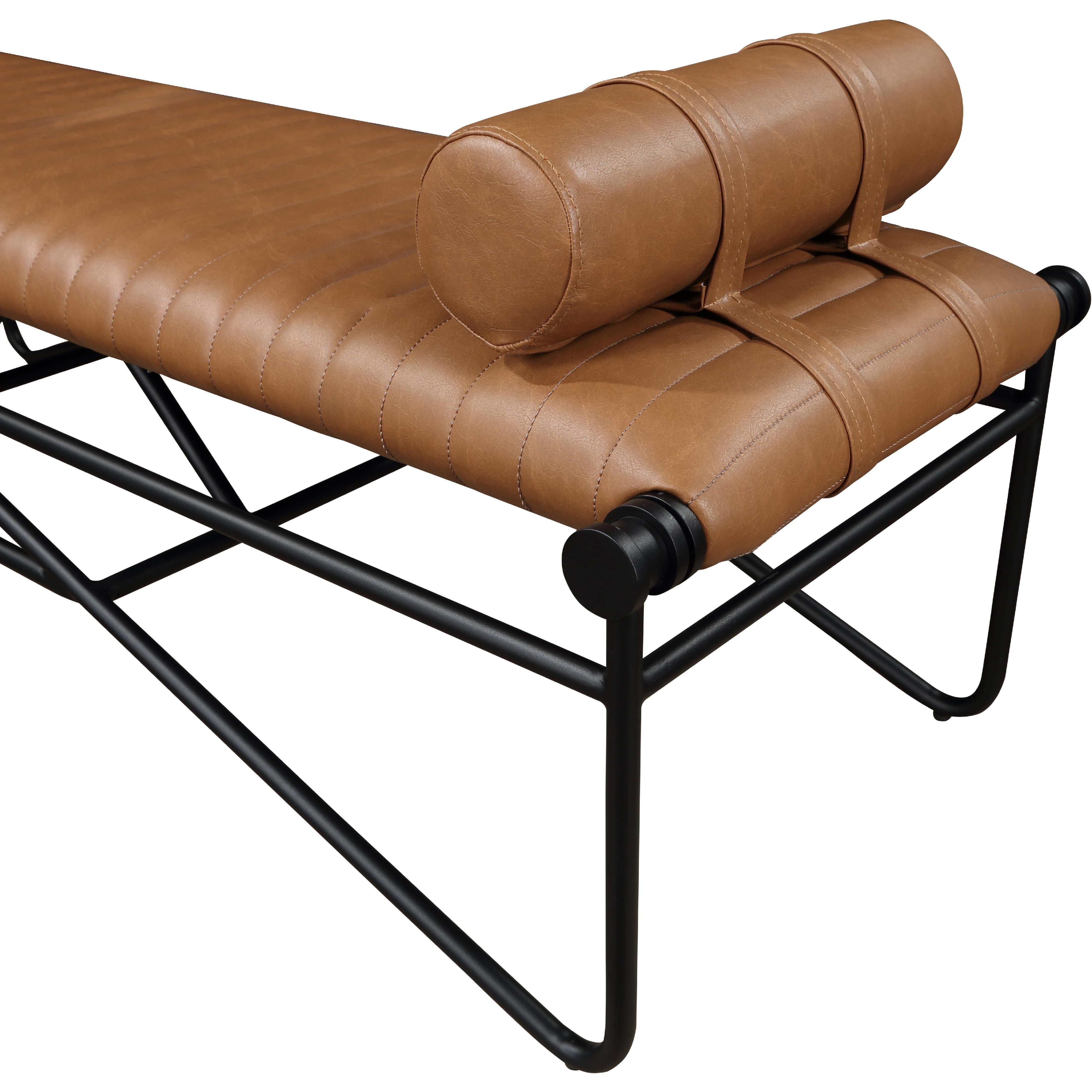 Meridian Gatsby Cognac Vegan Leather Bench