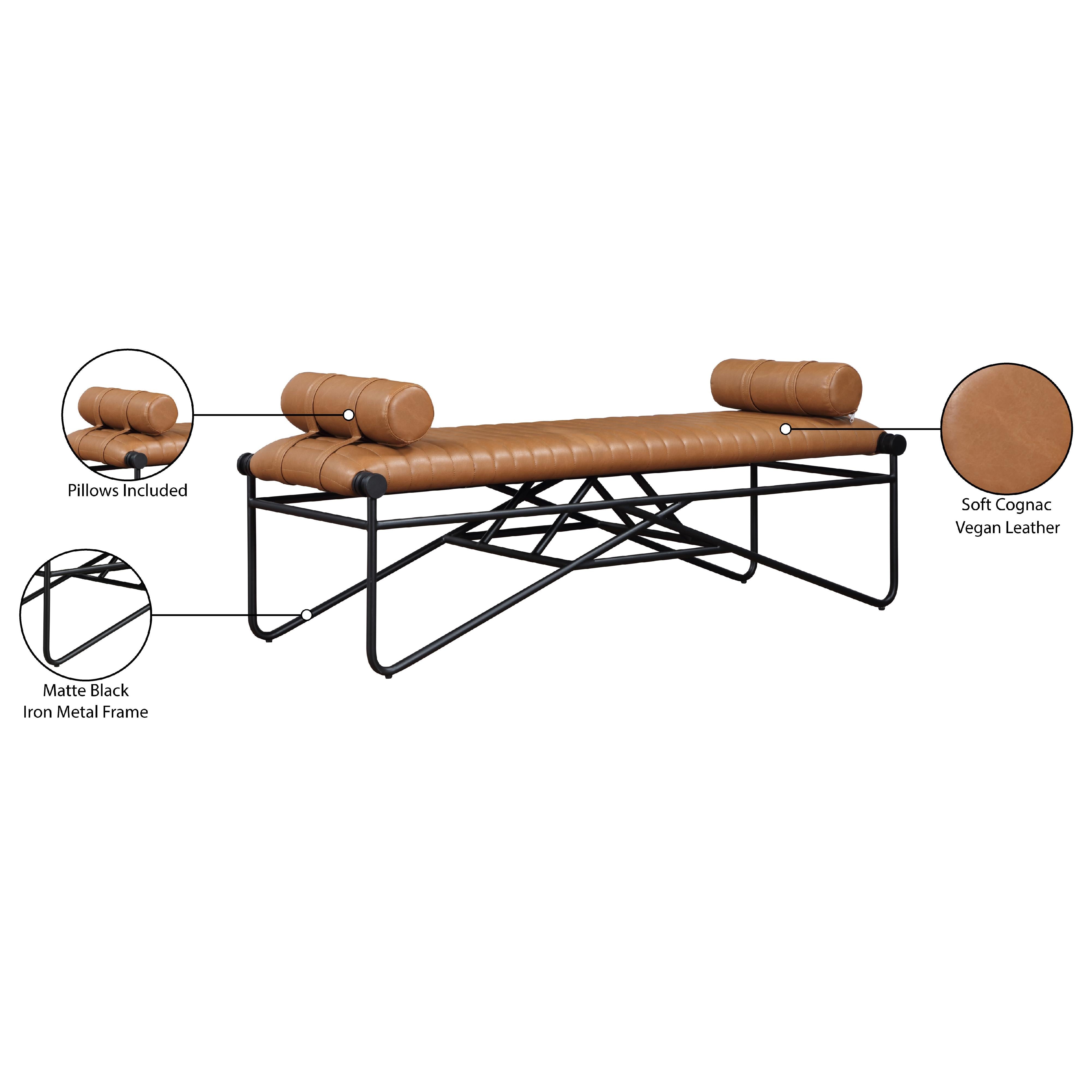 Meridian Gatsby Cognac Vegan Leather Bench