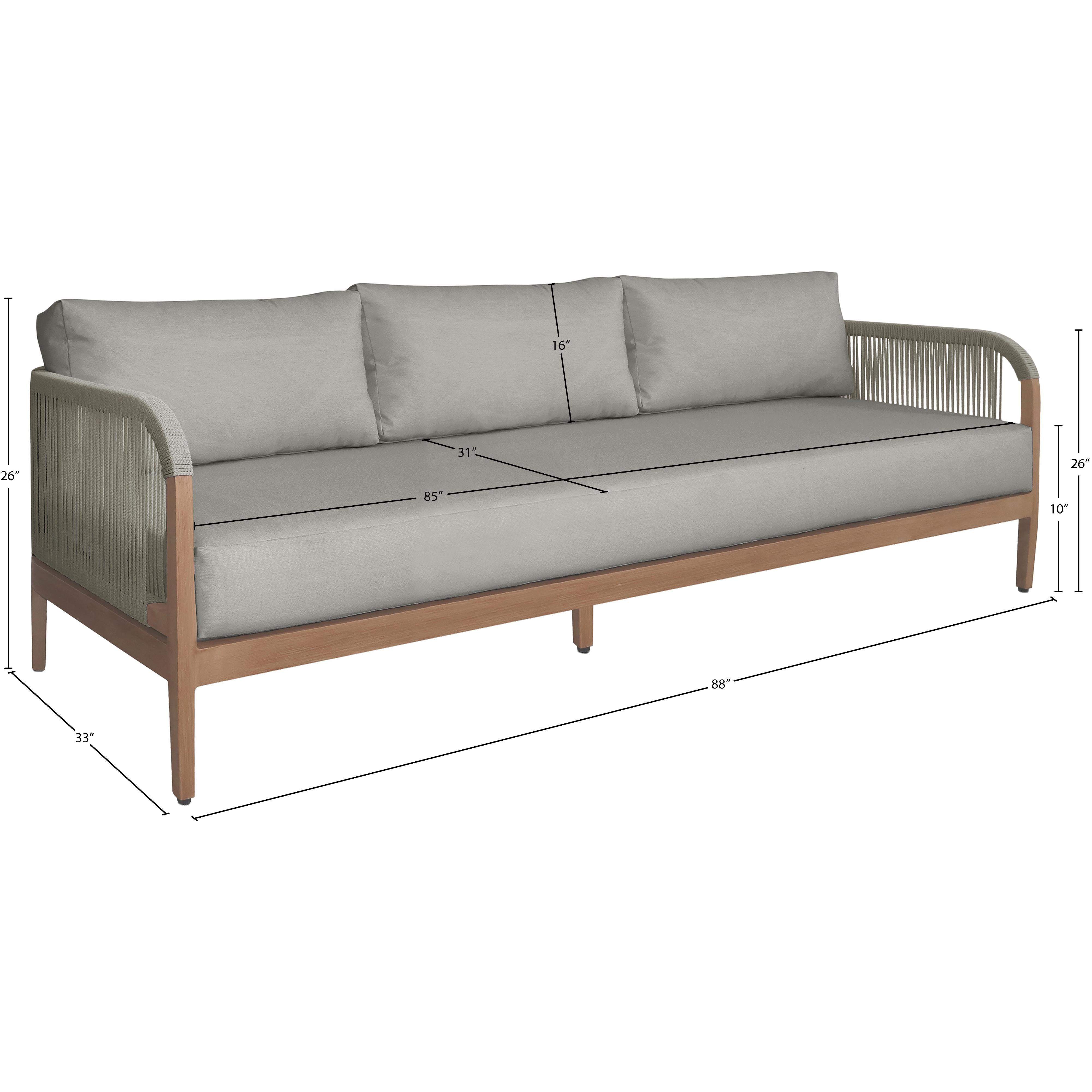 Meridian Maui Grey Water Resistant Fabric Outdoor Patio Sofa